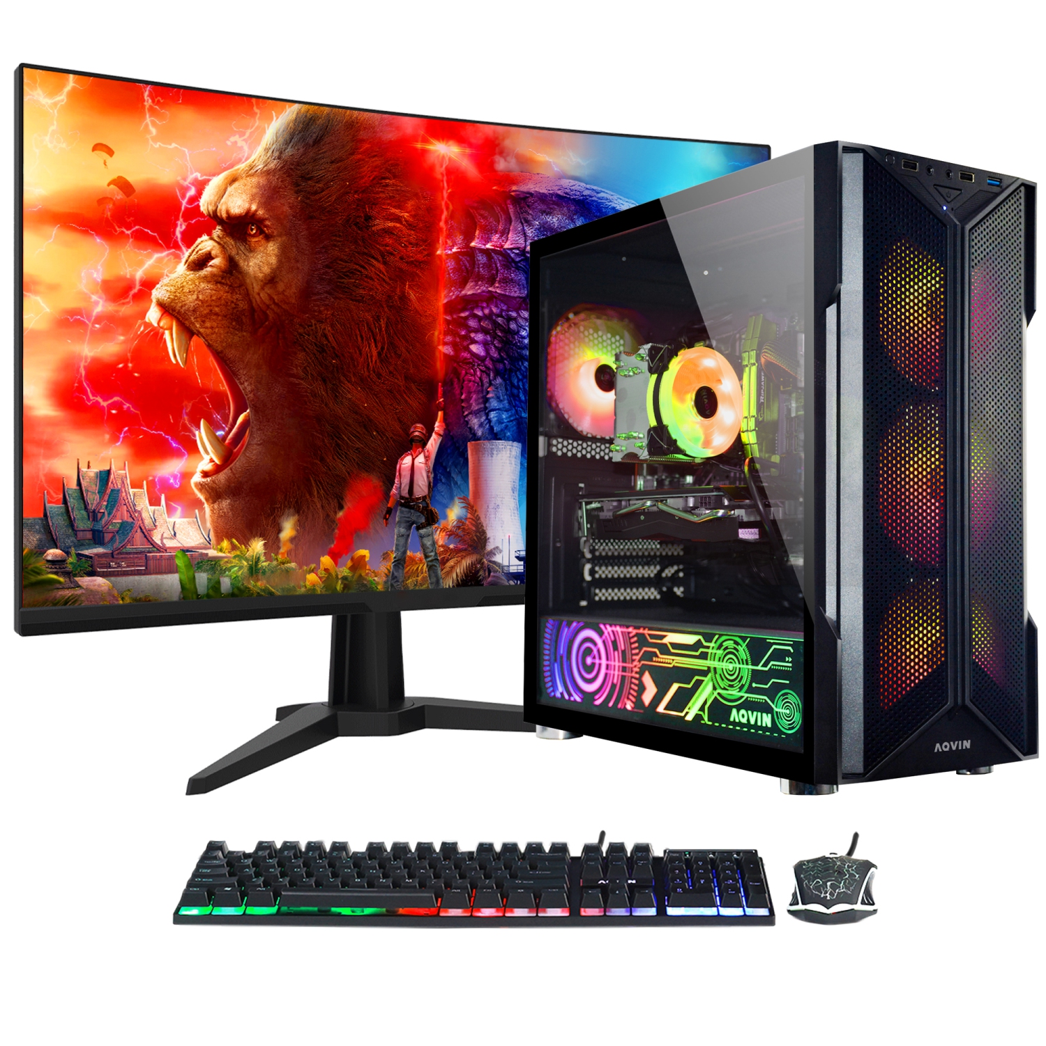 AQVIN-AQ20 Tower Desktop Computer Gaming PC / Intel Core i7 processor, 32GB DDR4 RAM, 1TB SSD, GeForce GTX 1660 Super 6GB, New 24 inch Curved Gaming Monitor, Windows 10 Pro