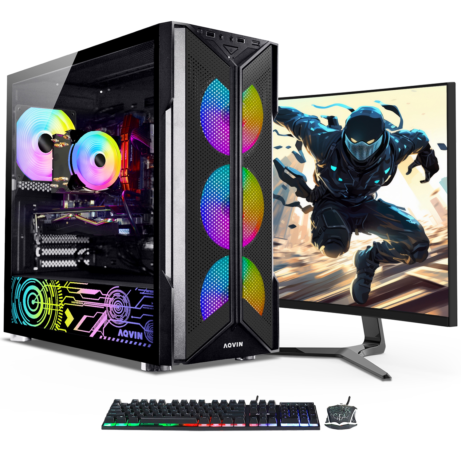 Gaming PC AQVIN-AQ20 Desktop Computer Tower - New 24 inch Curved Gaming Monitor (Intel Core i7 processor/ 2TB SSD/ 32GB DDR4 RAM/ GeForce RTX 3060 12GB/ Windows 10 Pro)