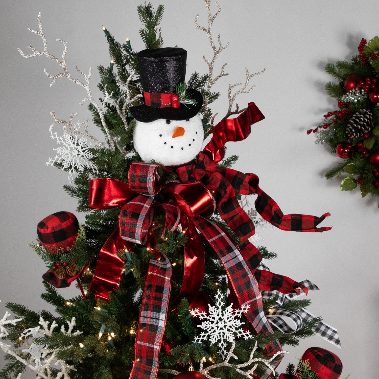 Plush Snowman in Top Hat Christmas Tree Topper -12" - Unlit