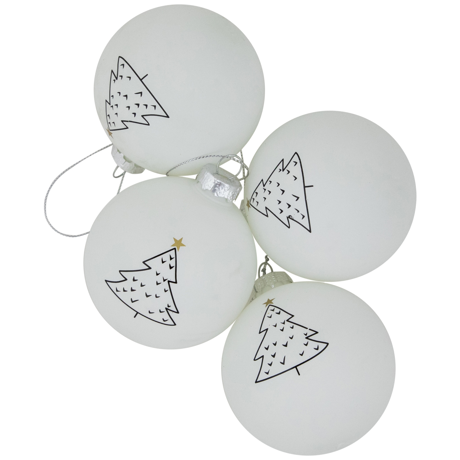 Matte Christmas Tree Glass Ball Ornaments - 3" - White - 4ct