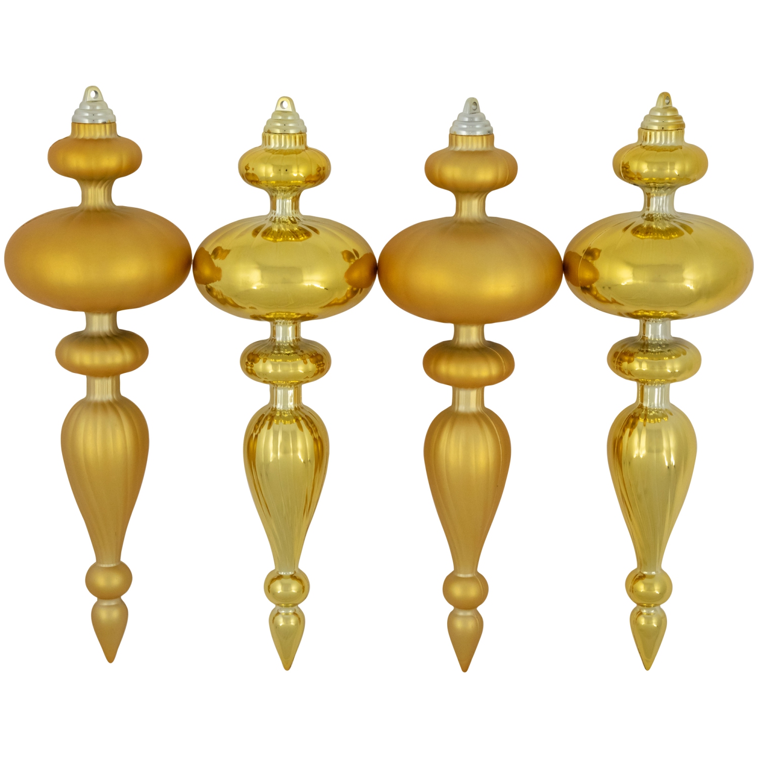 Commercial Size 2-Finish Christmas Finial Shatterproof Ornaments - Gold -12" - 4ct