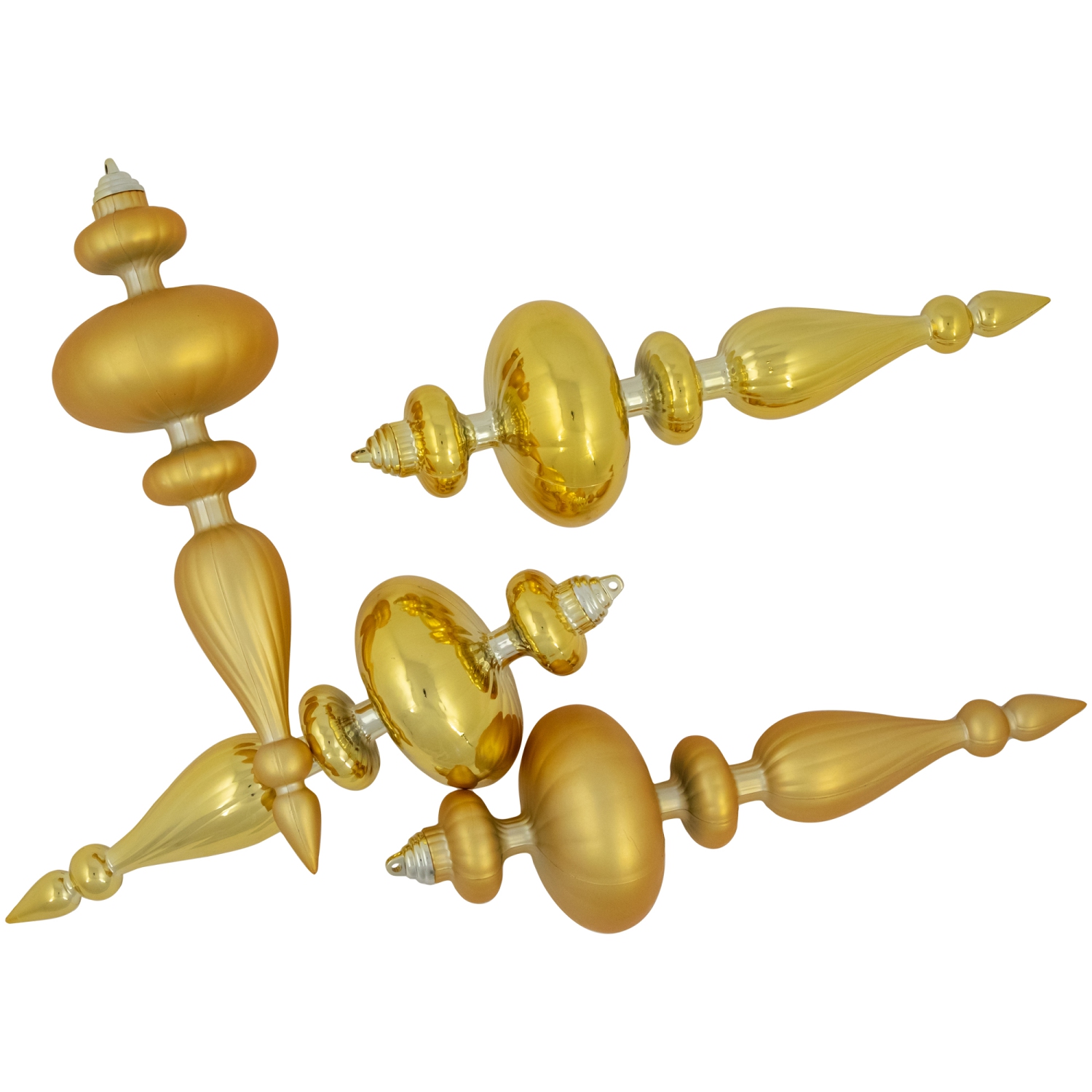 Commercial Size 2-Finish Christmas Finial Shatterproof Ornaments - Gold -12" - 4ct