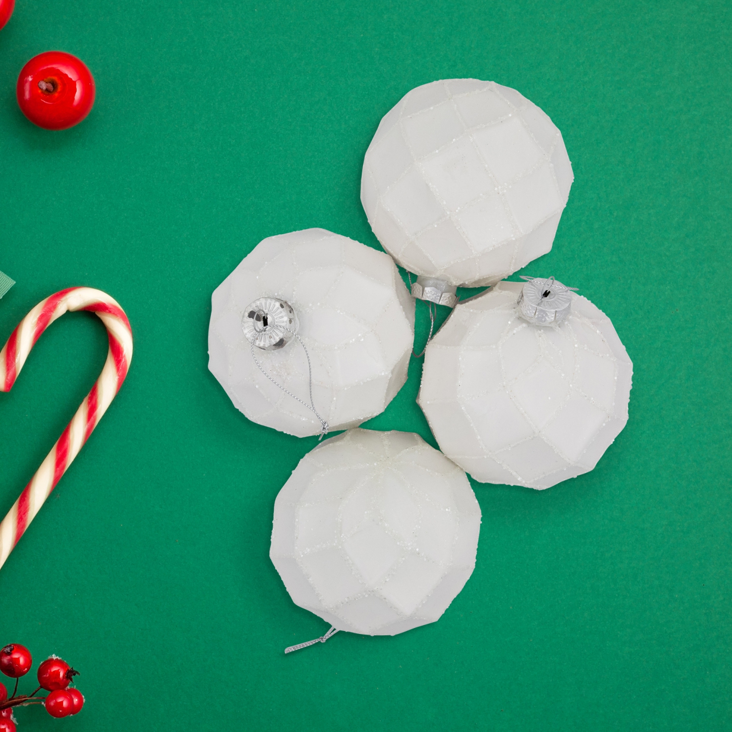 Glittered Christmas Glass Ball Ornaments - 3.75" - White - 4ct