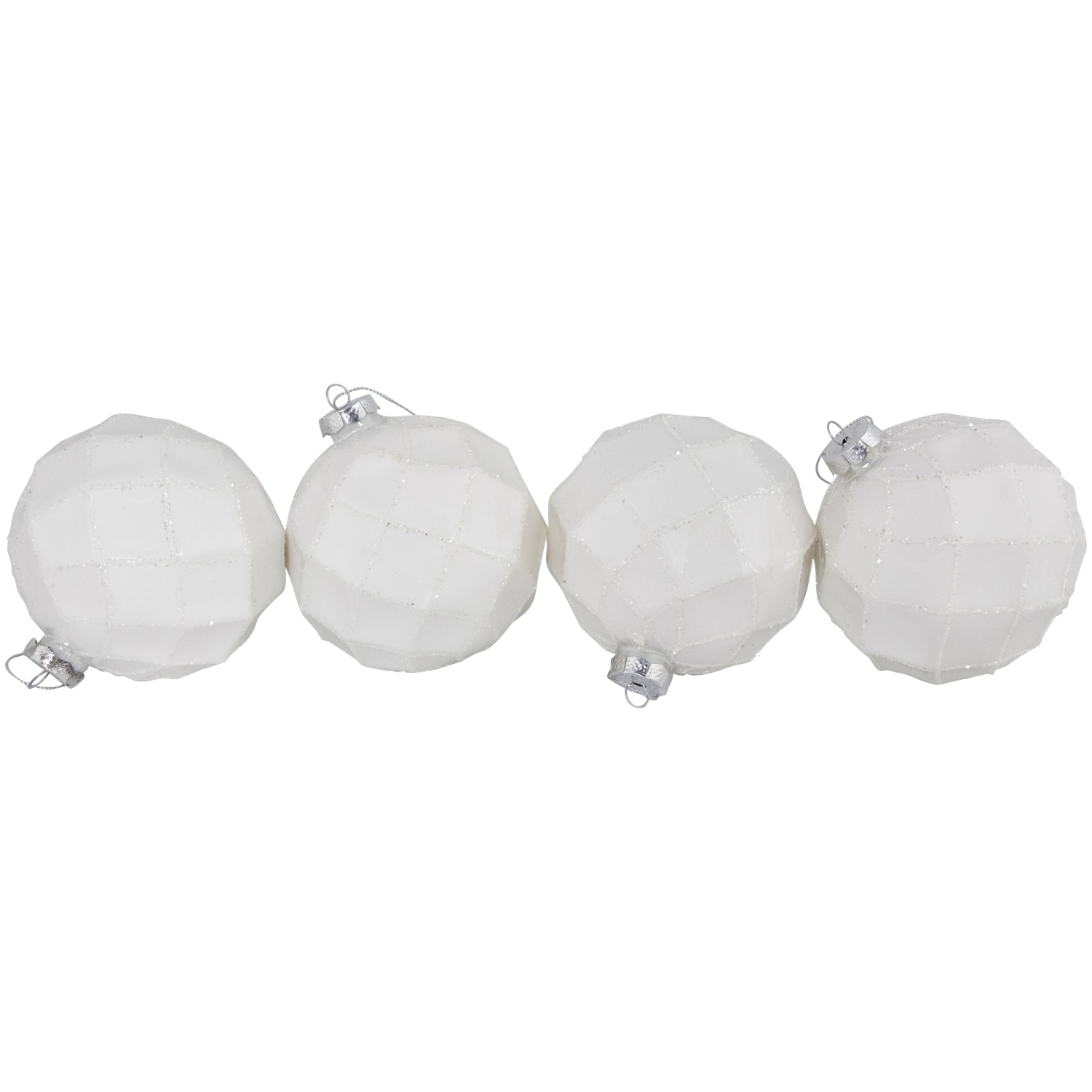 Glittered Christmas Glass Ball Ornaments - 3.75" - White - 4ct