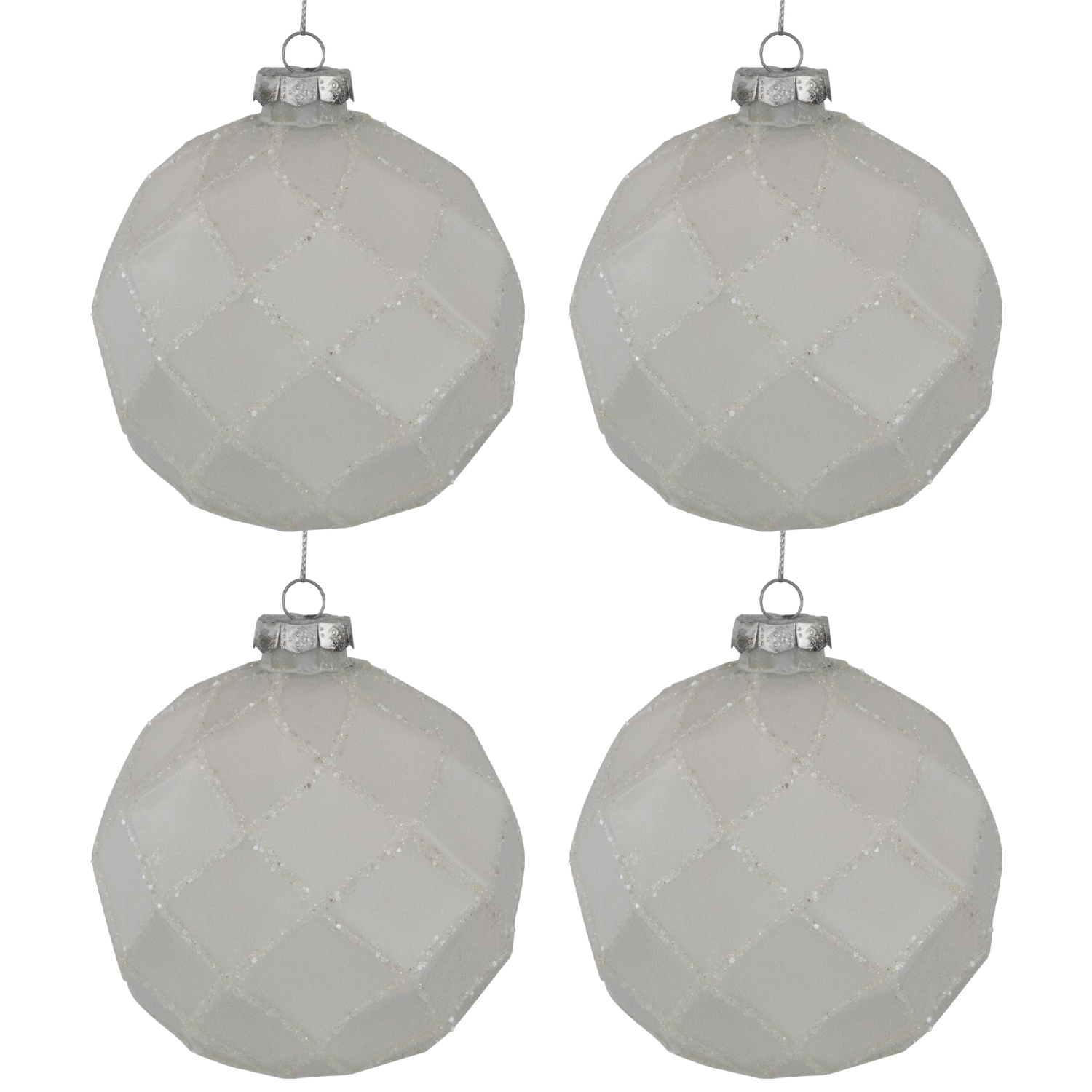 Glittered Christmas Glass Ball Ornaments - 3.75" - White - 4ct