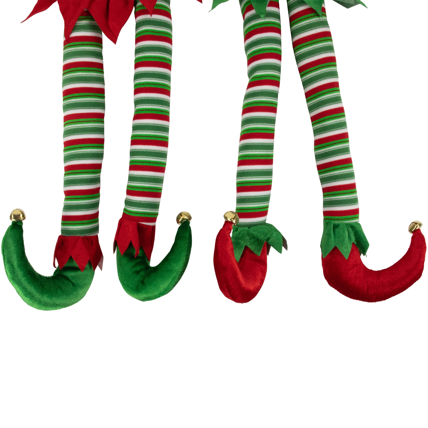 Décorations de Noël à pattes de lutin en peluche à rayures - 19 po - Rouge et vert - Ensemble de 2