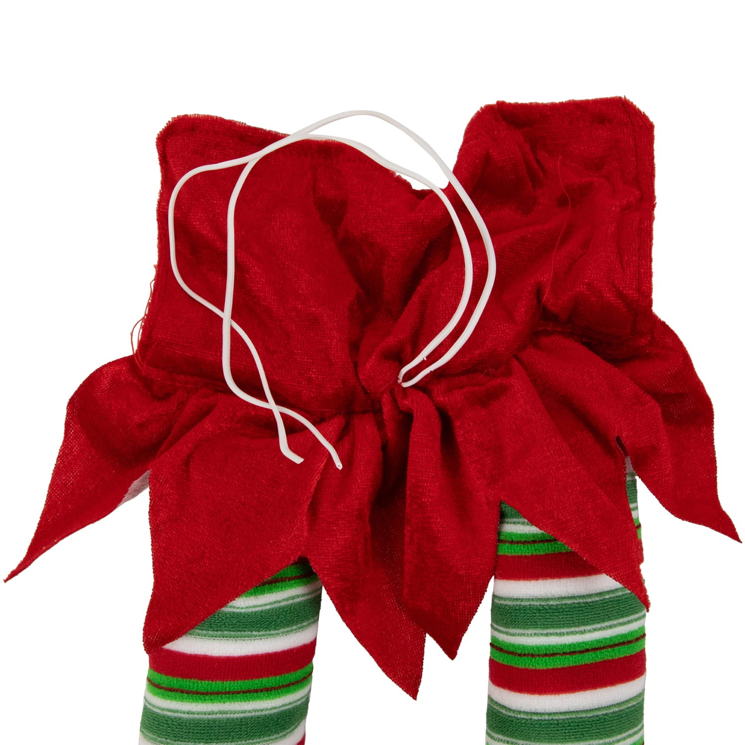 Décorations de Noël à pattes de lutin en peluche à rayures - 19 po - Rouge et vert - Ensemble de 2