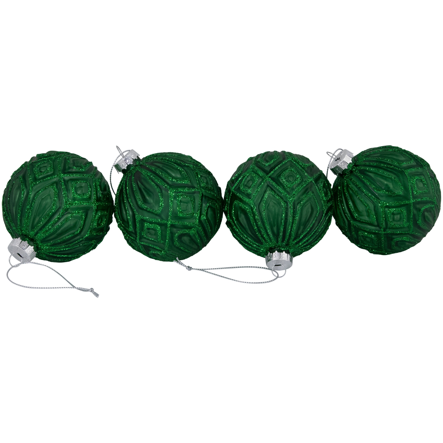 Boules de Noël en verre avec doublure et diamants scintillants - 3&nbsp;po - Vert - 4 ct
