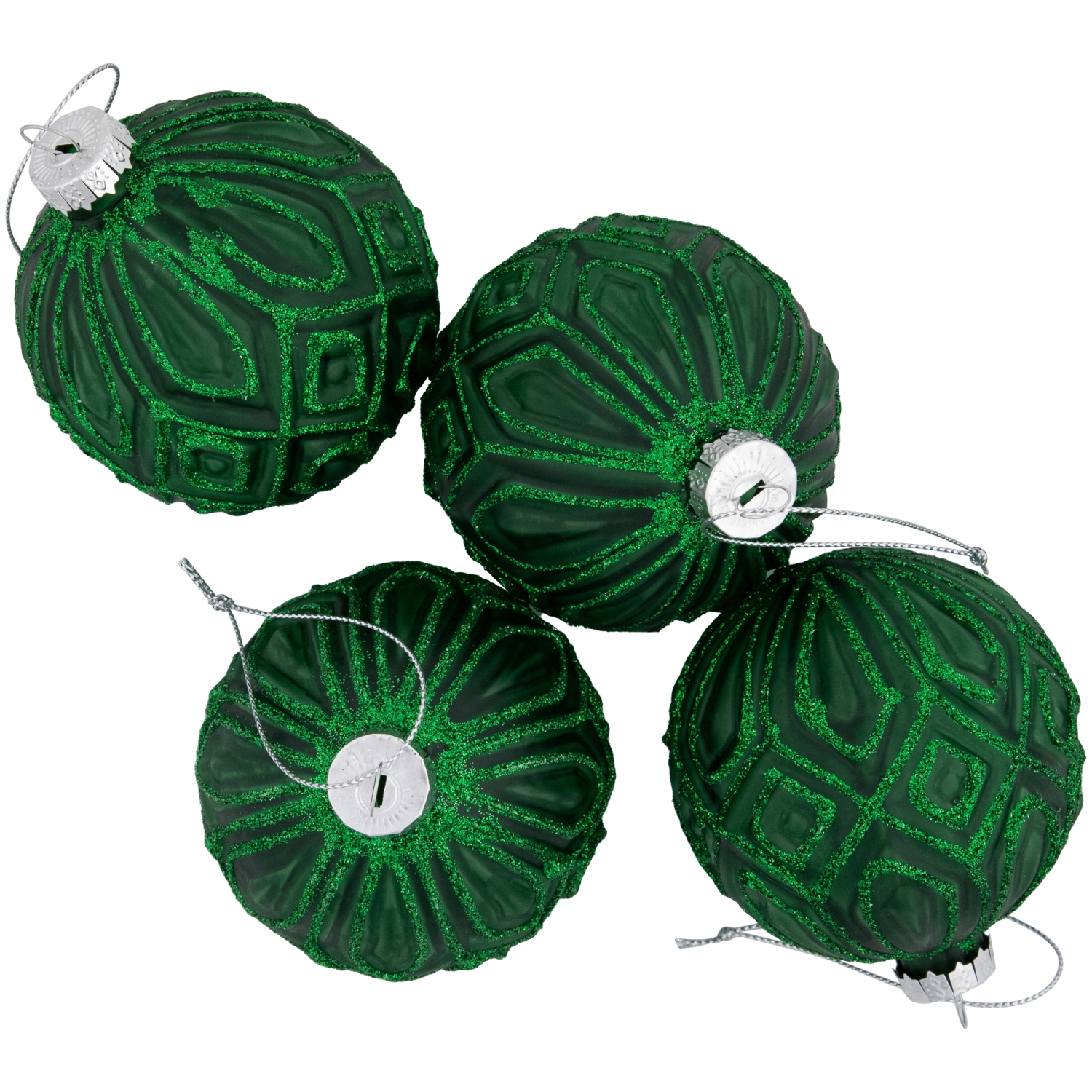 Boules de Noël en verre avec doublure et diamants scintillants - 3&nbsp;po - Vert - 4 ct
