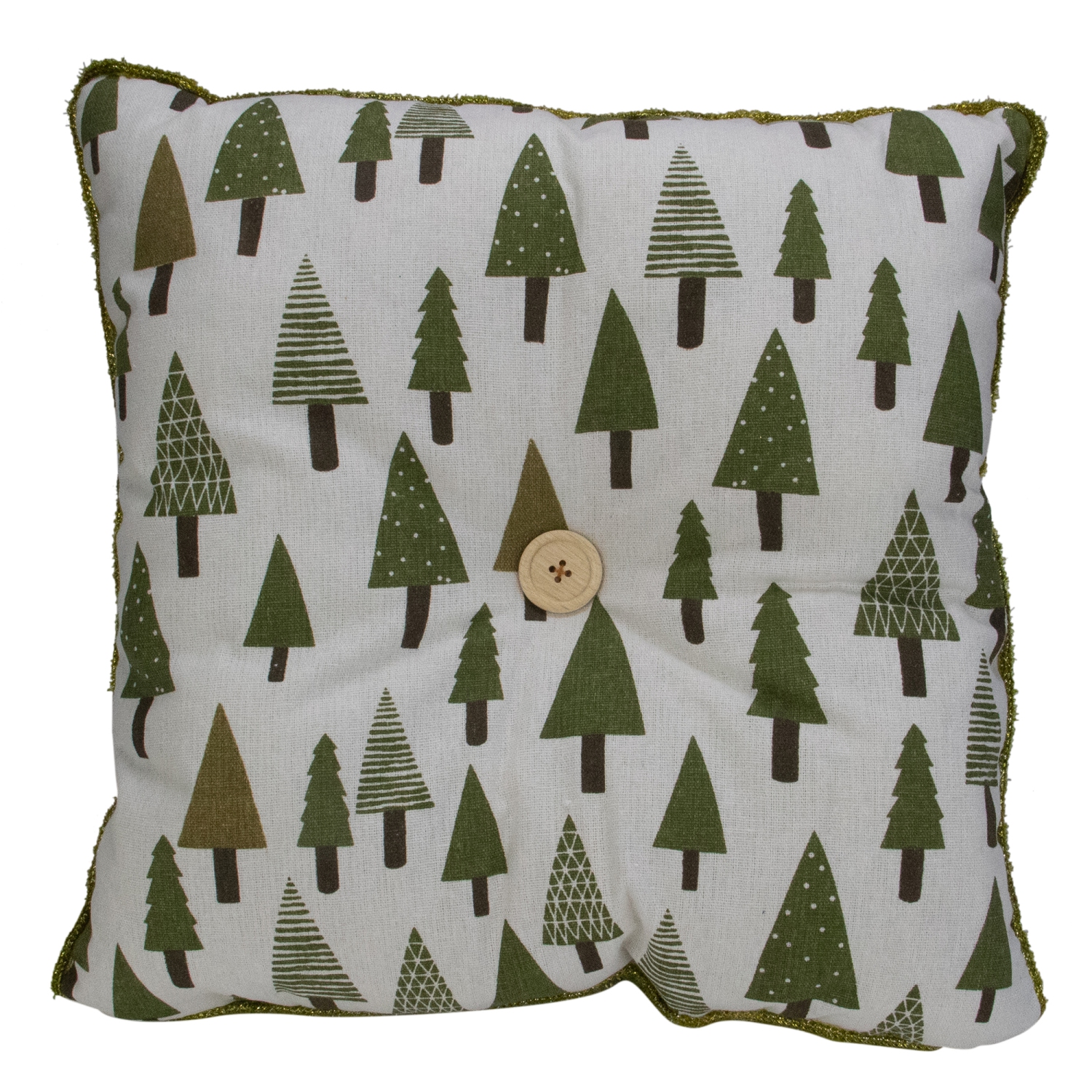 Woodland Trees Christmas Throw Pillow - 15"- Green and White