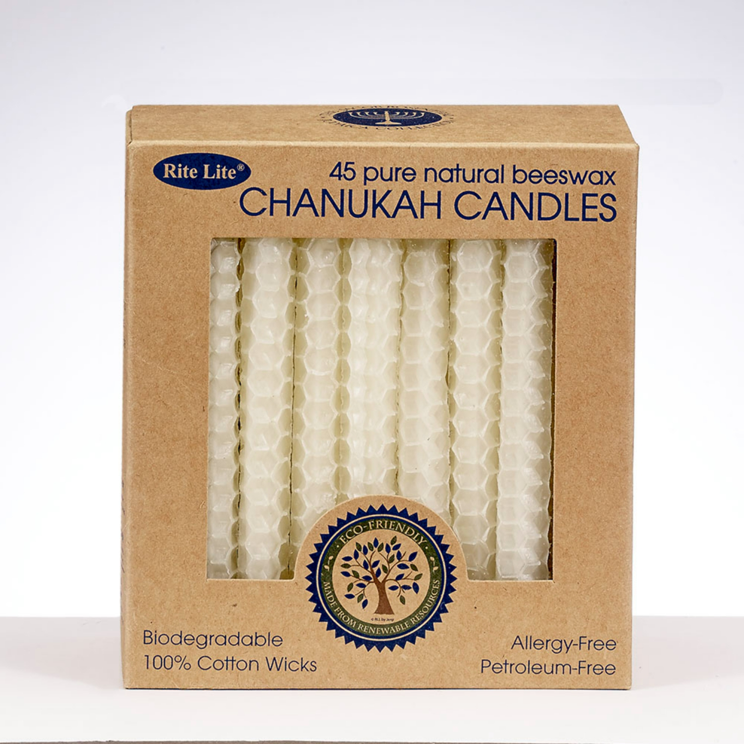 White Eco-Friendly Natural Beeswax Hanukkah Menorah Candles 4"