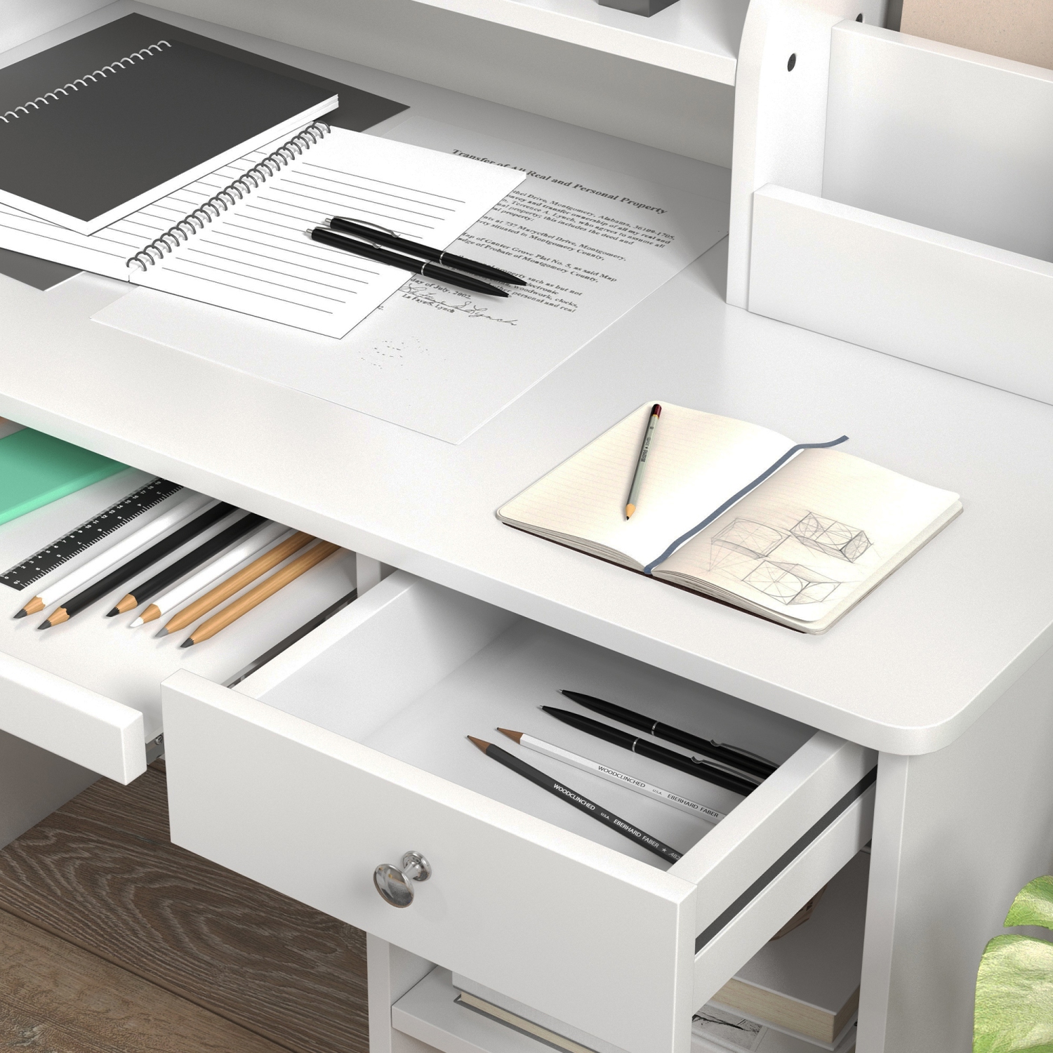 Qaba – Ensemble bureau et chaise pour enfants de 5-8 ans avec rangement, table d’étude et chaise pour enfants, blanc