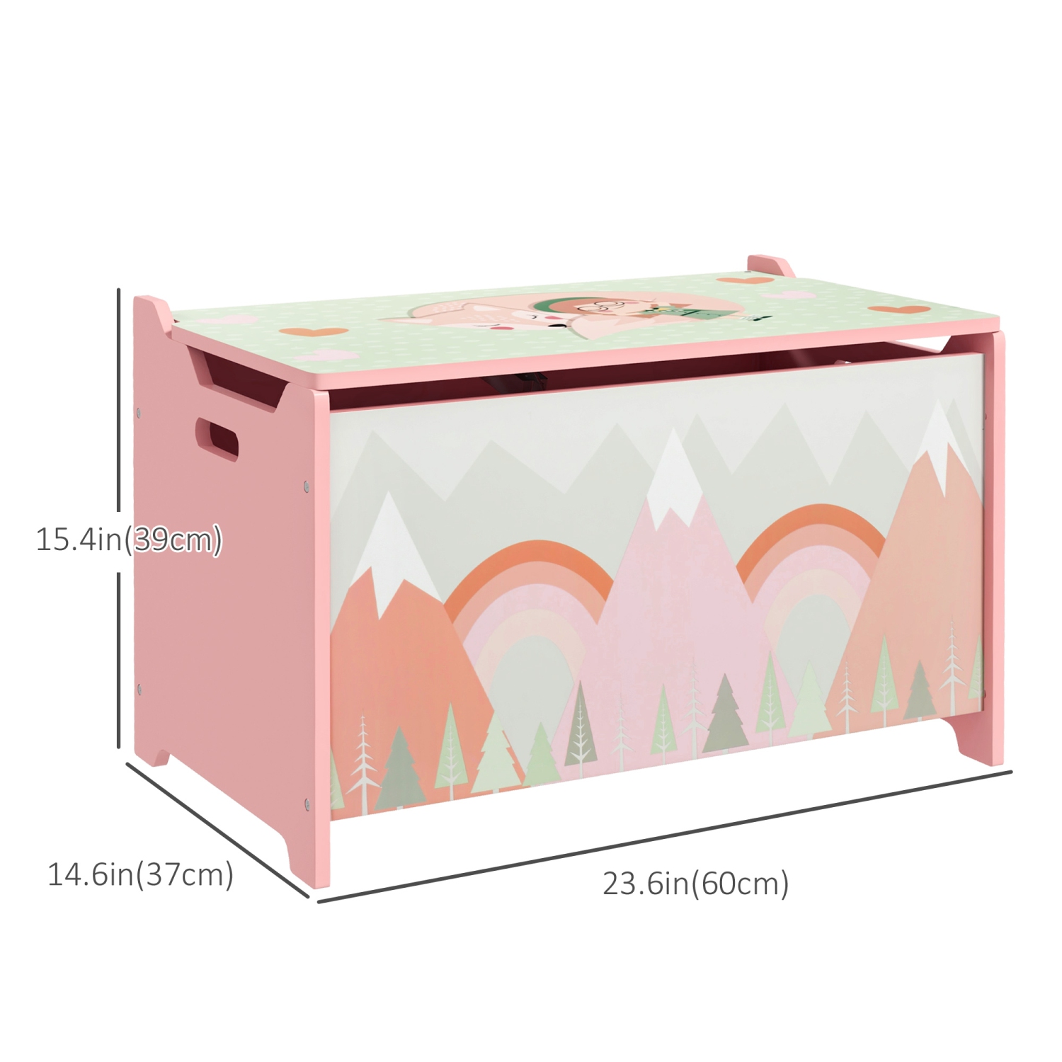 Qaba Toy Box, Kids Storage Chest with Lid, Safety Hinges and Groove Handles, Toy Storage Organizer with Rainbow Pattern for Boys, Girls, Pink