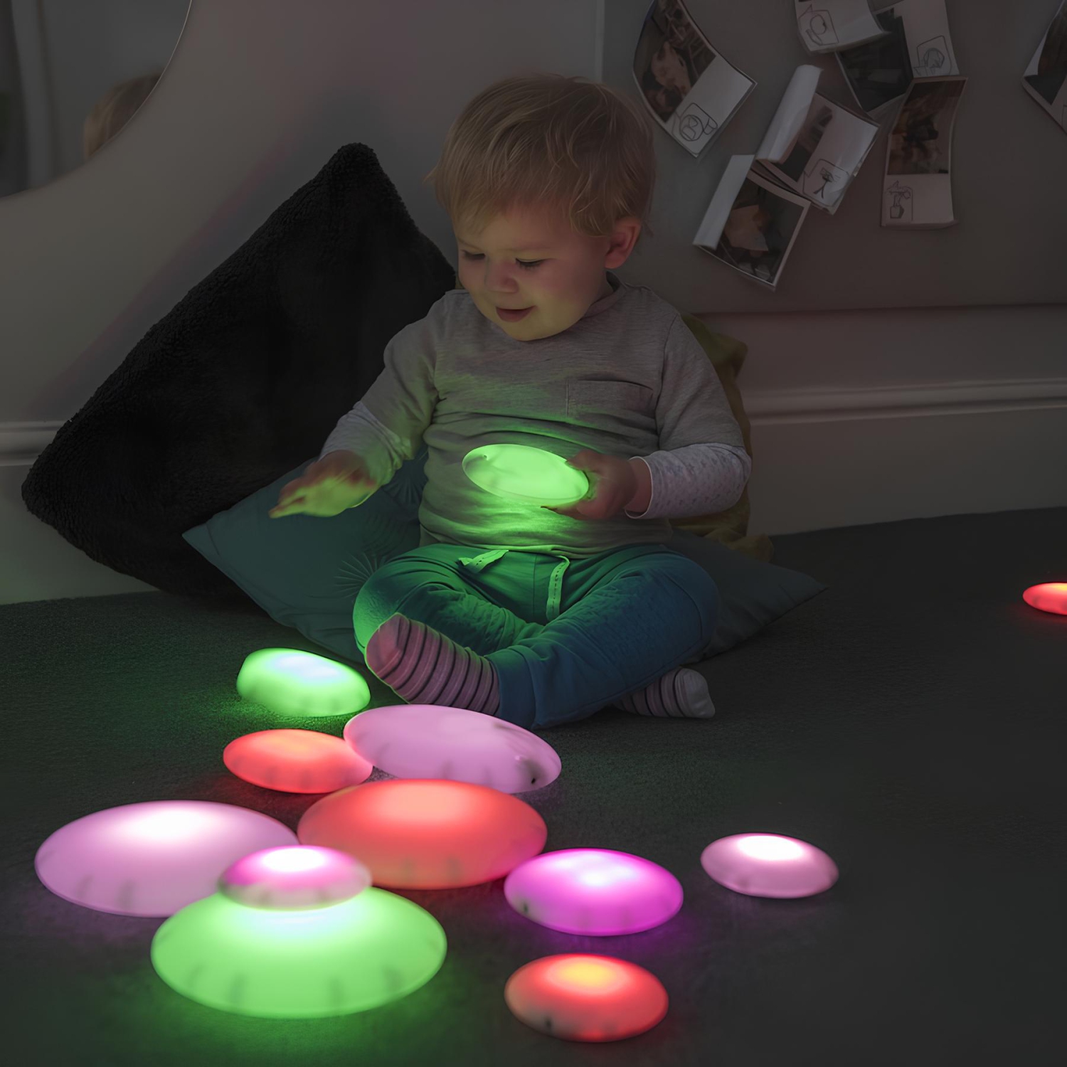 TTS Illuminated Glowing Pebbles V2 Sensory Set Toy for Kids - 12-Piece, Rechargeable Glowing Educational Toys, Teaching Learning Classroom Materials