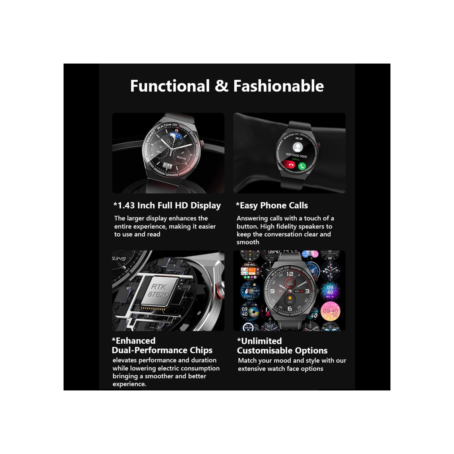 TUTT Classic Smartwatch For Men | Titanium Alloy | NFC Function Health & Fitness Tracker IP68 Waterproof Rubber & Leather Straps