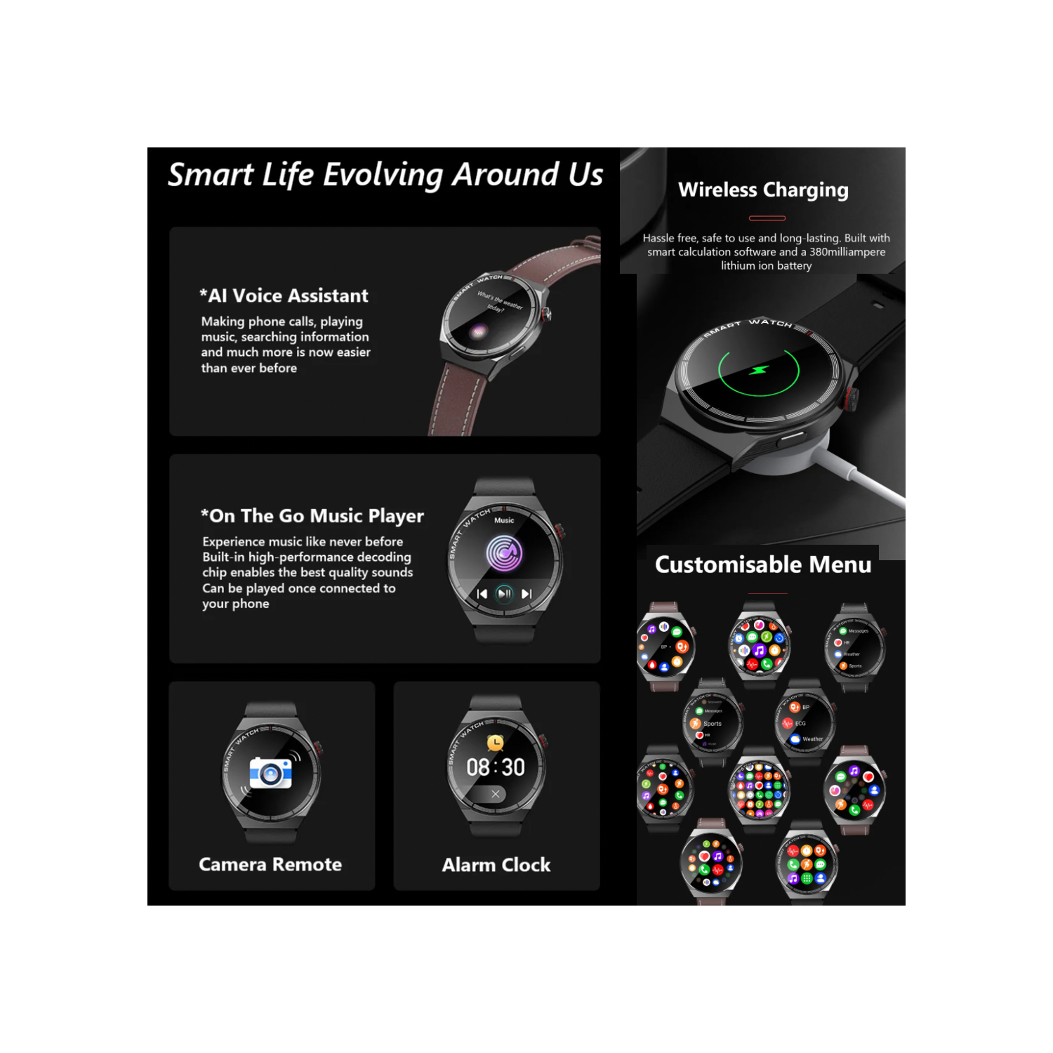 TUTT Classic Smartwatch For Men | Titanium Alloy | NFC Function Health & Fitness Tracker IP68 Waterproof Rubber & Leather Straps