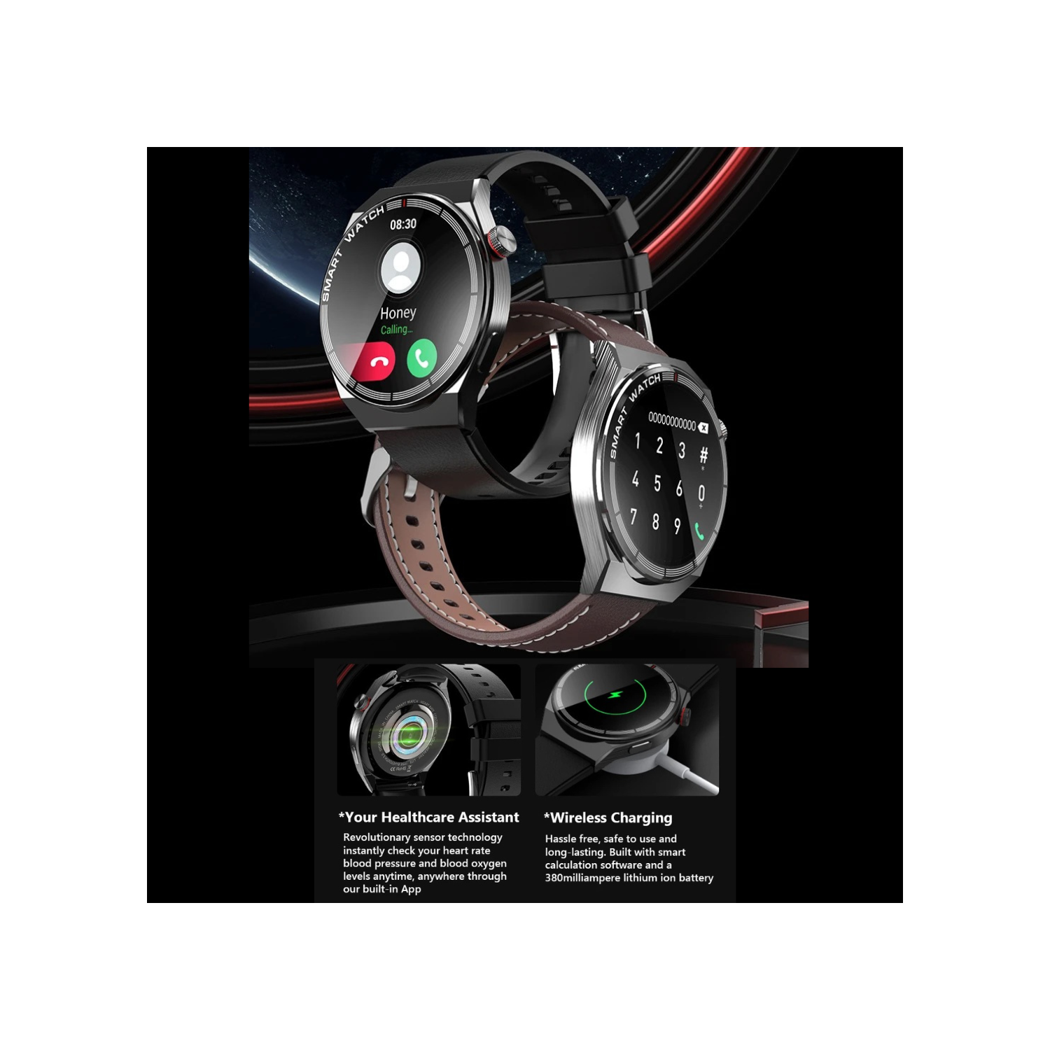 TUTT Classic Smartwatch For Men | Titanium Alloy | NFC Function Health & Fitness Tracker IP68 Waterproof Rubber & Leather Straps