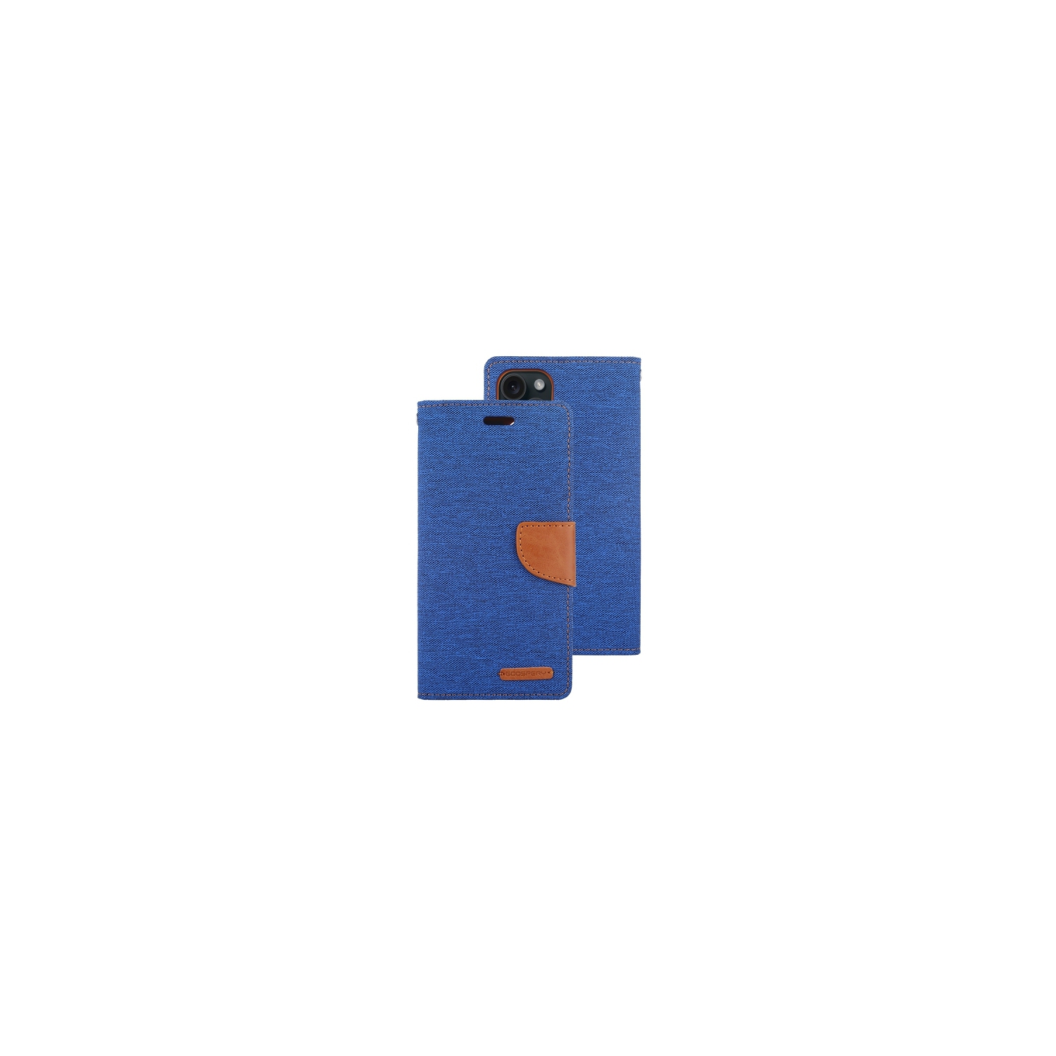 TopSave Goospery CANVAS Card Holder Fabric Folio Wallet Flip Case For iPhone 15 Pro Max, Blue