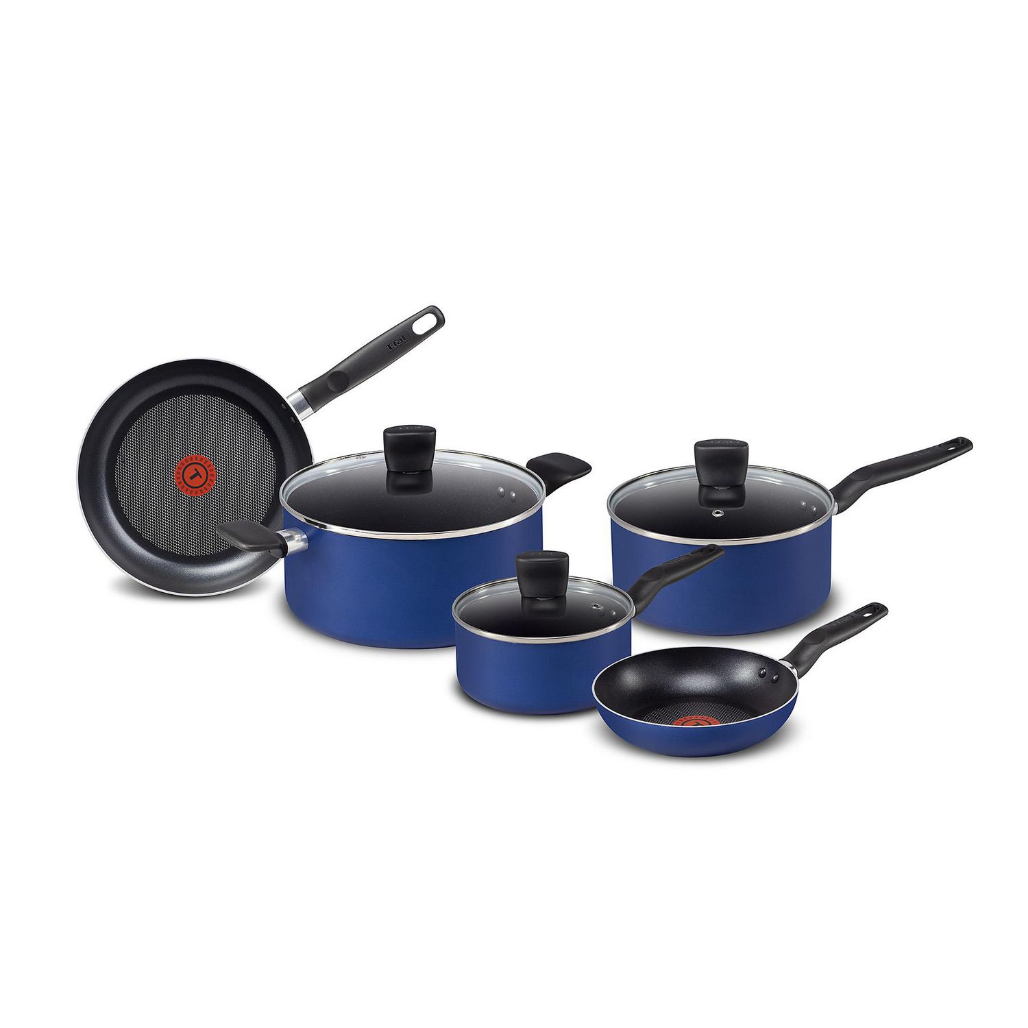 T-fal Essential 8 piece Pots and Pans Cookware Set (Blue)