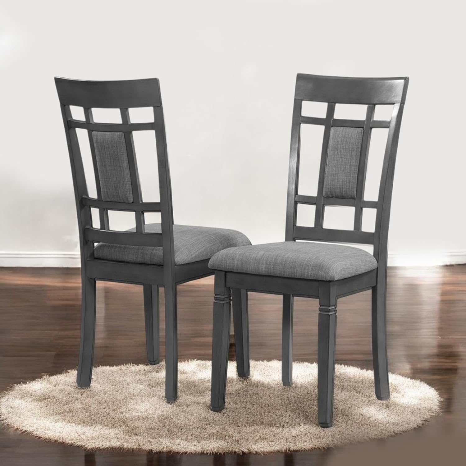 Cosmic Homes Alexia 7-Piece Classic Wooden Dining Table Set for 6, Grid Design Dining Chairs Set of 6