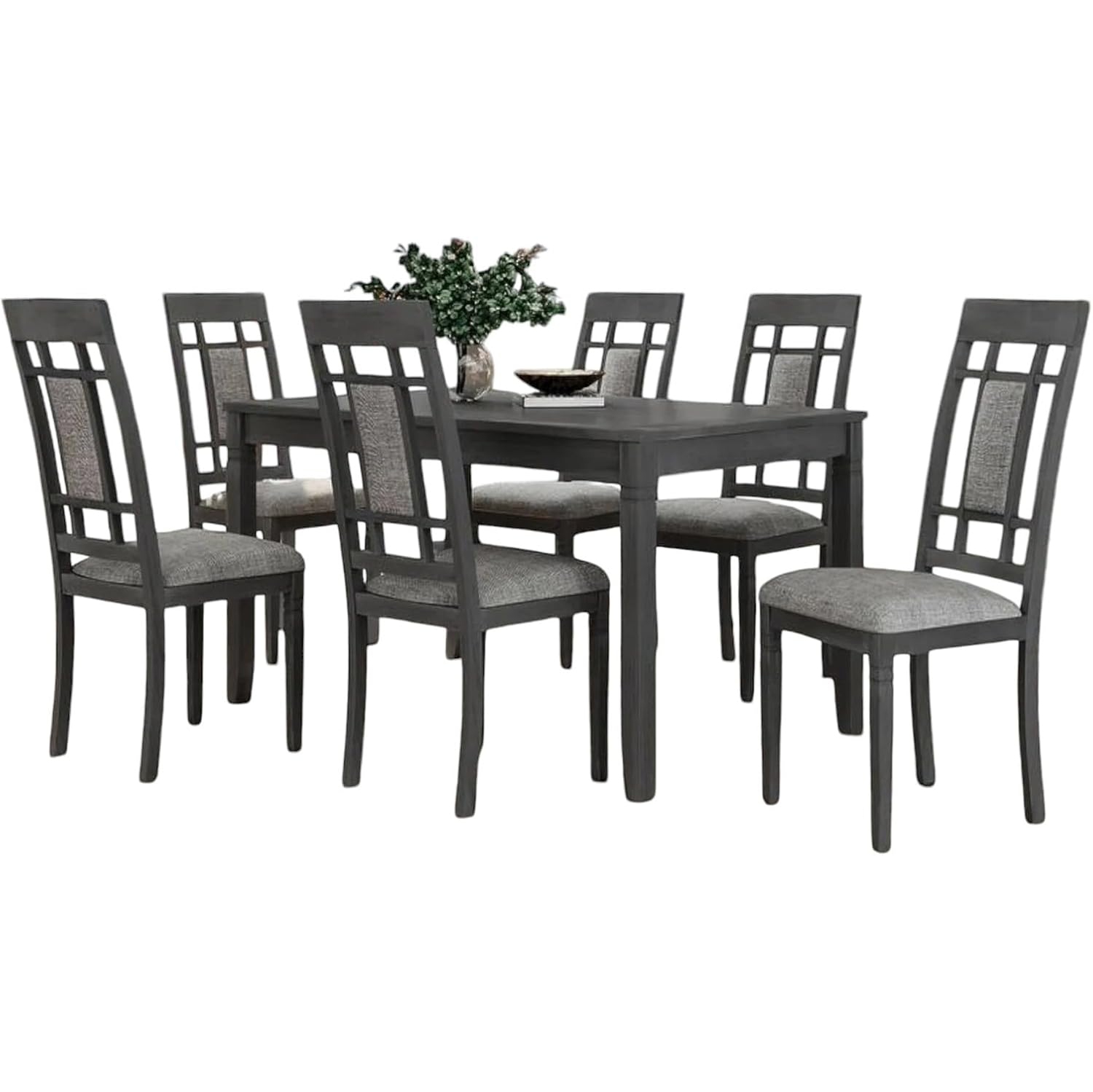 Cosmic Homes Alexia 7-Piece Classic Wooden Dining Table Set for 6, Grid Design Dining Chairs Set of 6