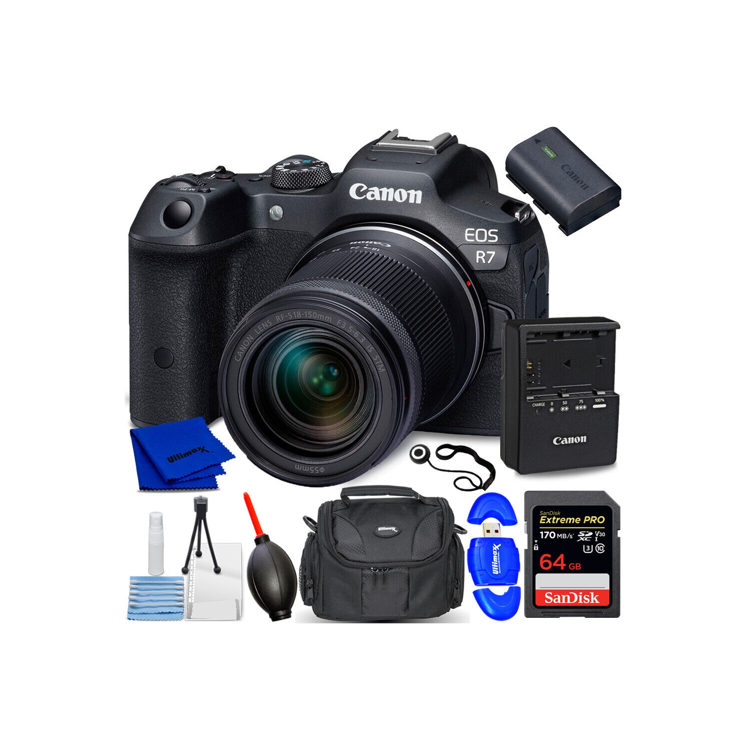 Canon EOS R7 Mirrorless Camera with 18-150mm Lens 5137C009 - 7PC Accessory Kit