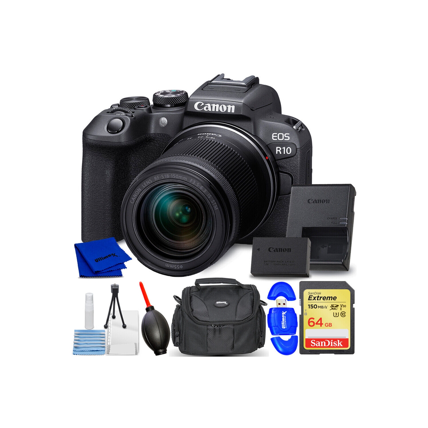 Canon EOS R10 Mirrorless Camera with 18-150mm Lens 5331C016 - 7PC Accessory Kit