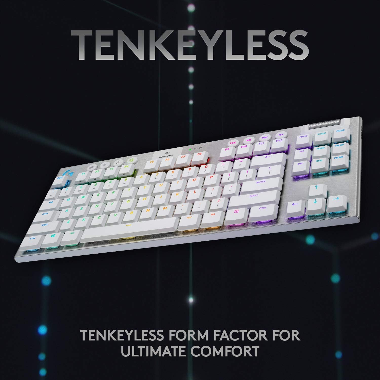 Logitech G915 TKL White Tactile Tenkeyless Lightspeed Wireless RGB Mechanical Gaming Keyboard, Low Profile Switch Options, LIGHTSYNC RGB, Advanced
