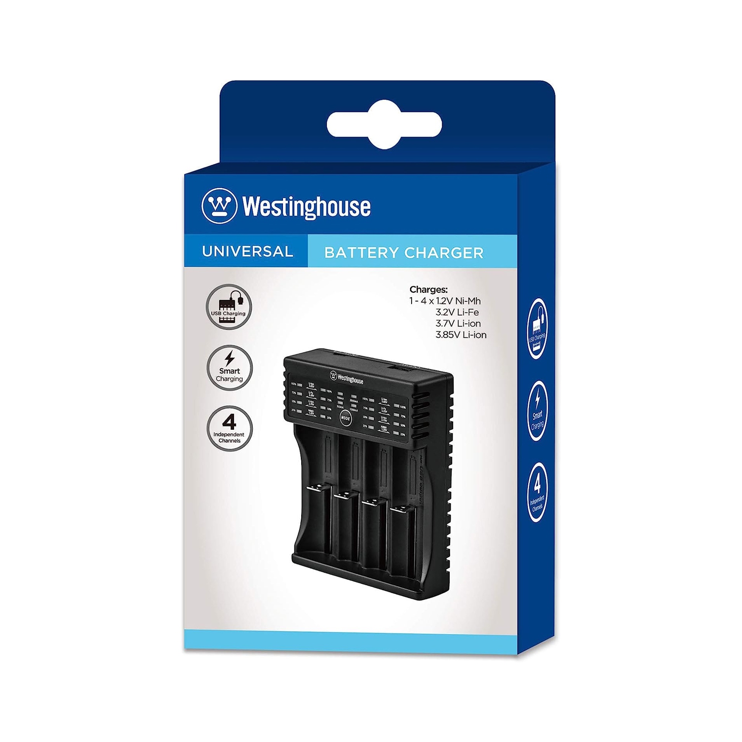 Westinghouse – Chargeur intelligent 4 baies, NiMH, lithium-ion, LifeP04 V