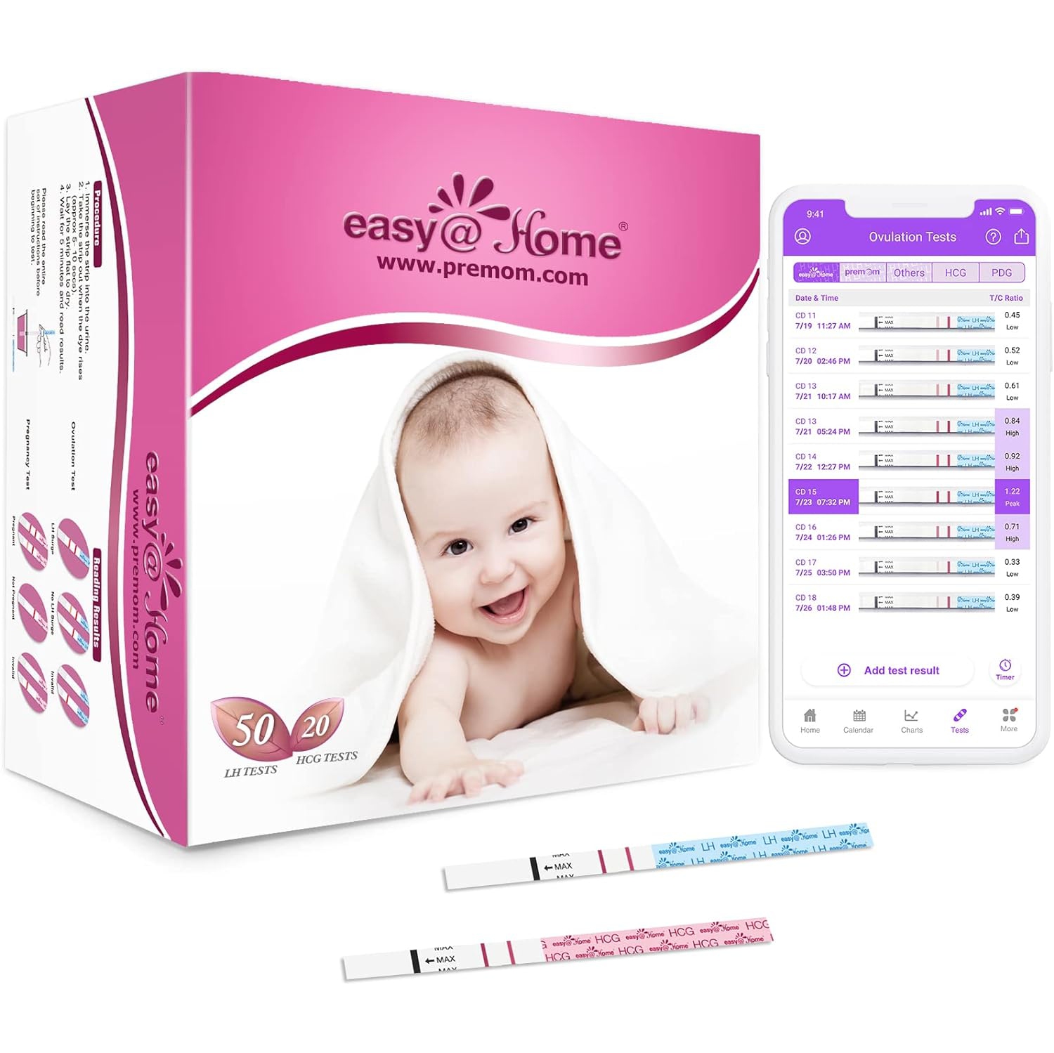 Easy@Home Pregnancy Test Strips: 20-HCG Tests with 20 Large Urine Cups –  Easy@Home Fertility