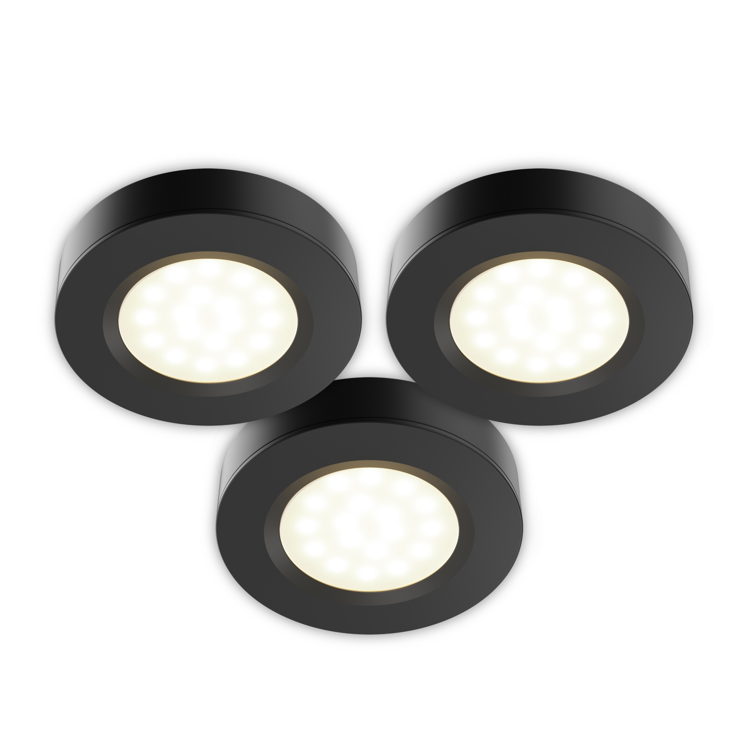 BAZZ 3 Pack LED Under Cabinet Puck Lights, 360 Lumens, 6W, 3000K Soft White, Black Finish, U00063BK