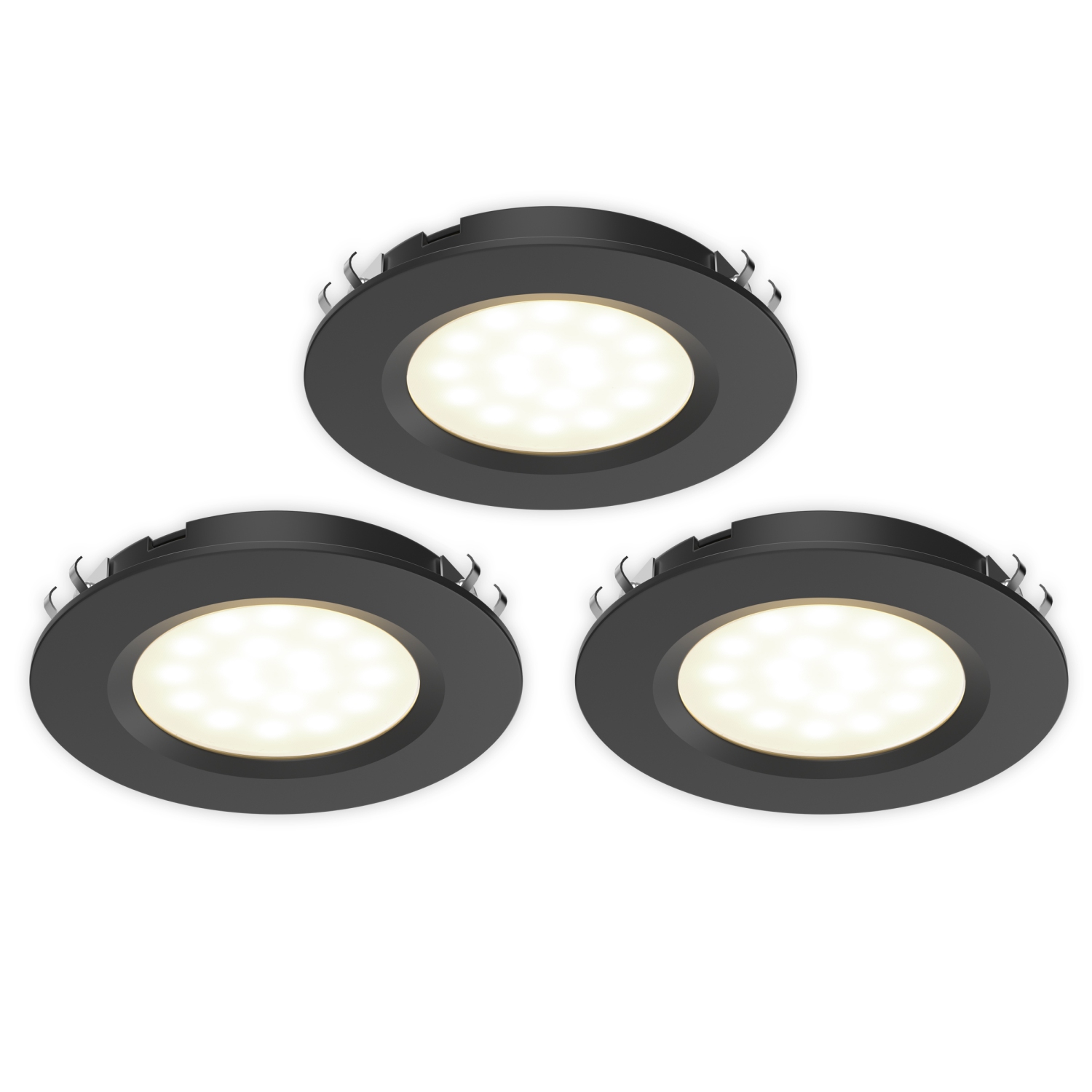 BAZZ 3 Pack LED Under Cabinet Puck Lights, 360 Lumens, 6W, 3000K Soft White, Black Finish, U00063BK