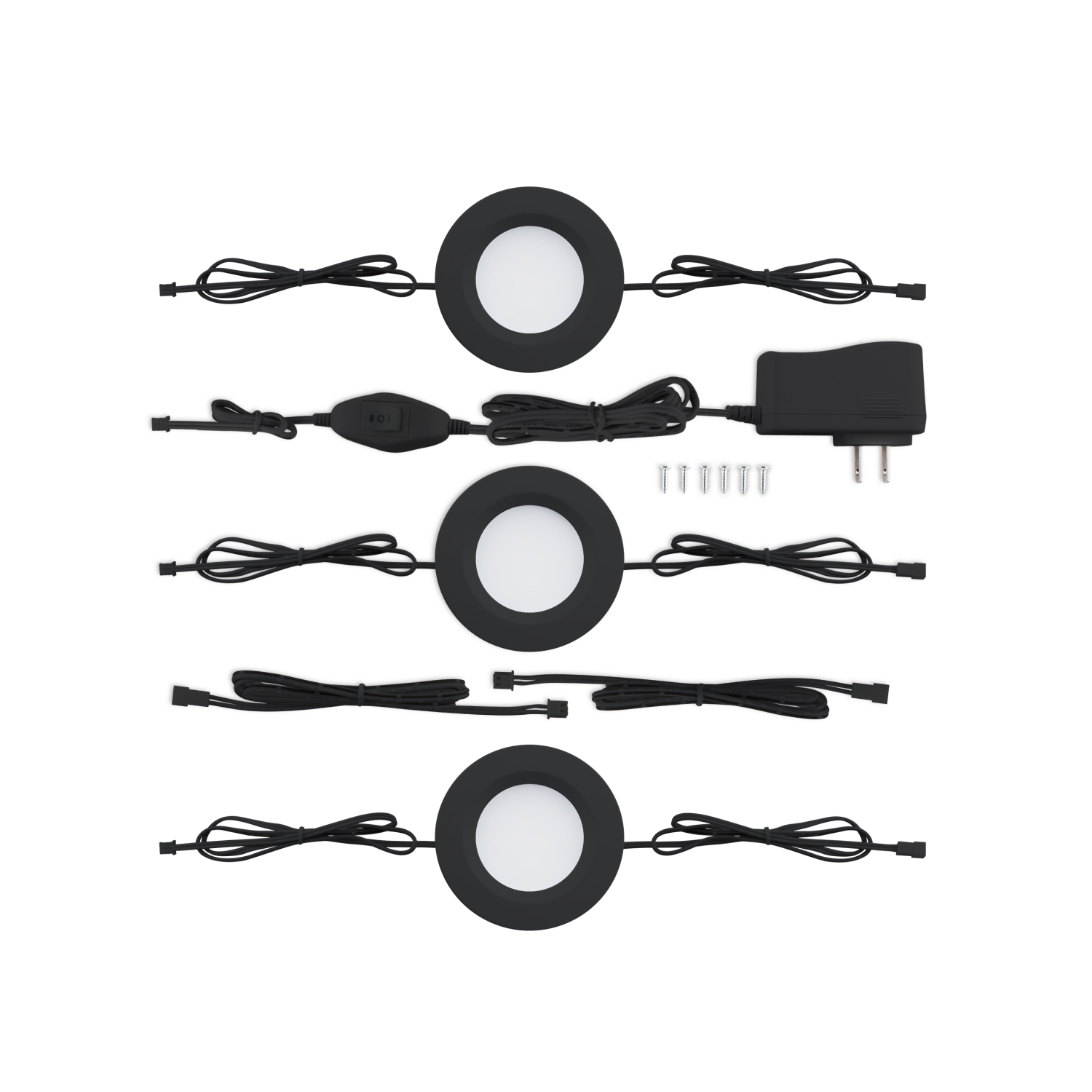 BAZZ 3 Pack LED Under Cabinet Puck Lights, 360 Lumens, 6W, 3000K Soft White, Black Finish, U00063BK