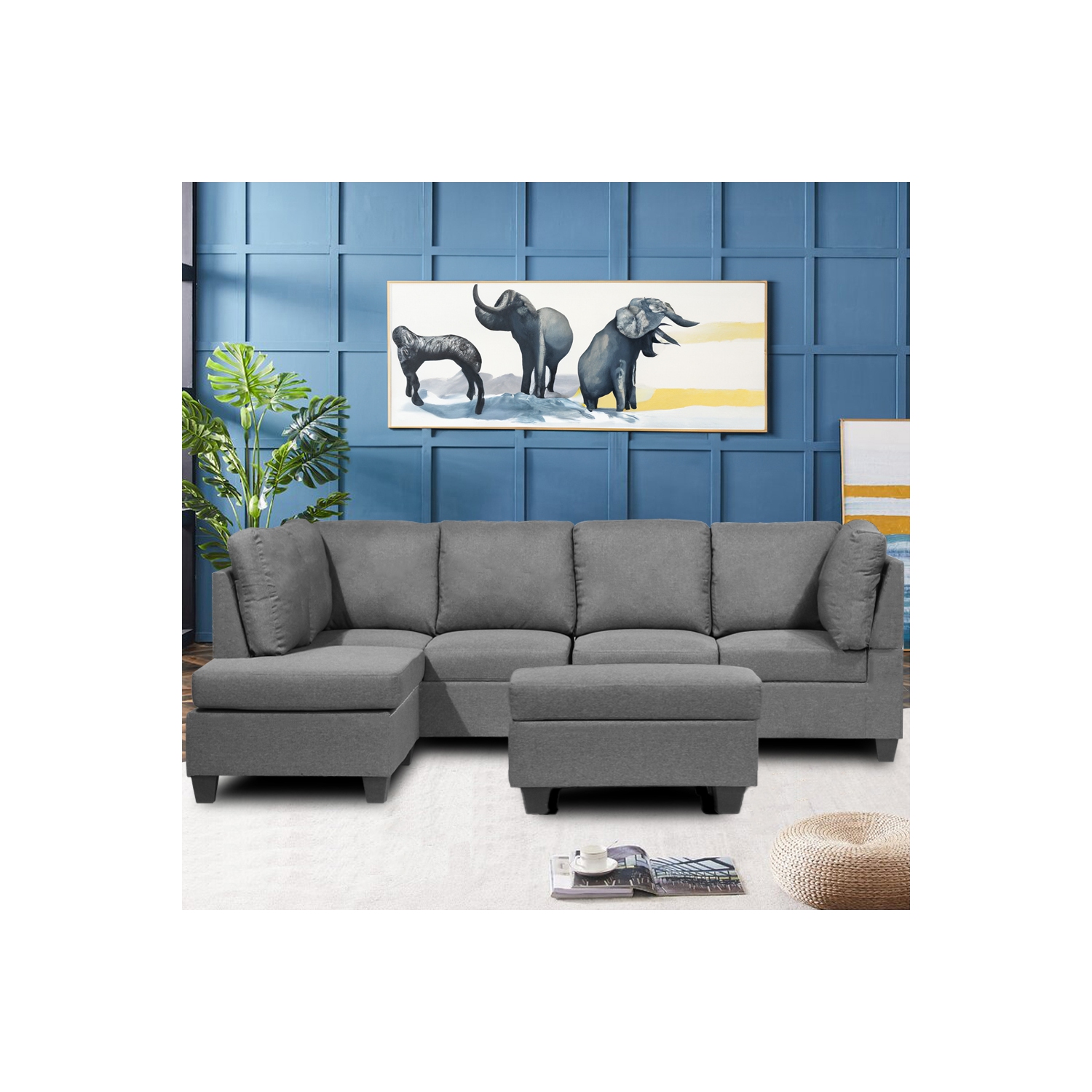 Infinite Imports - Ensemble modulaire gris Serenity avec pouf de rangement - Gris