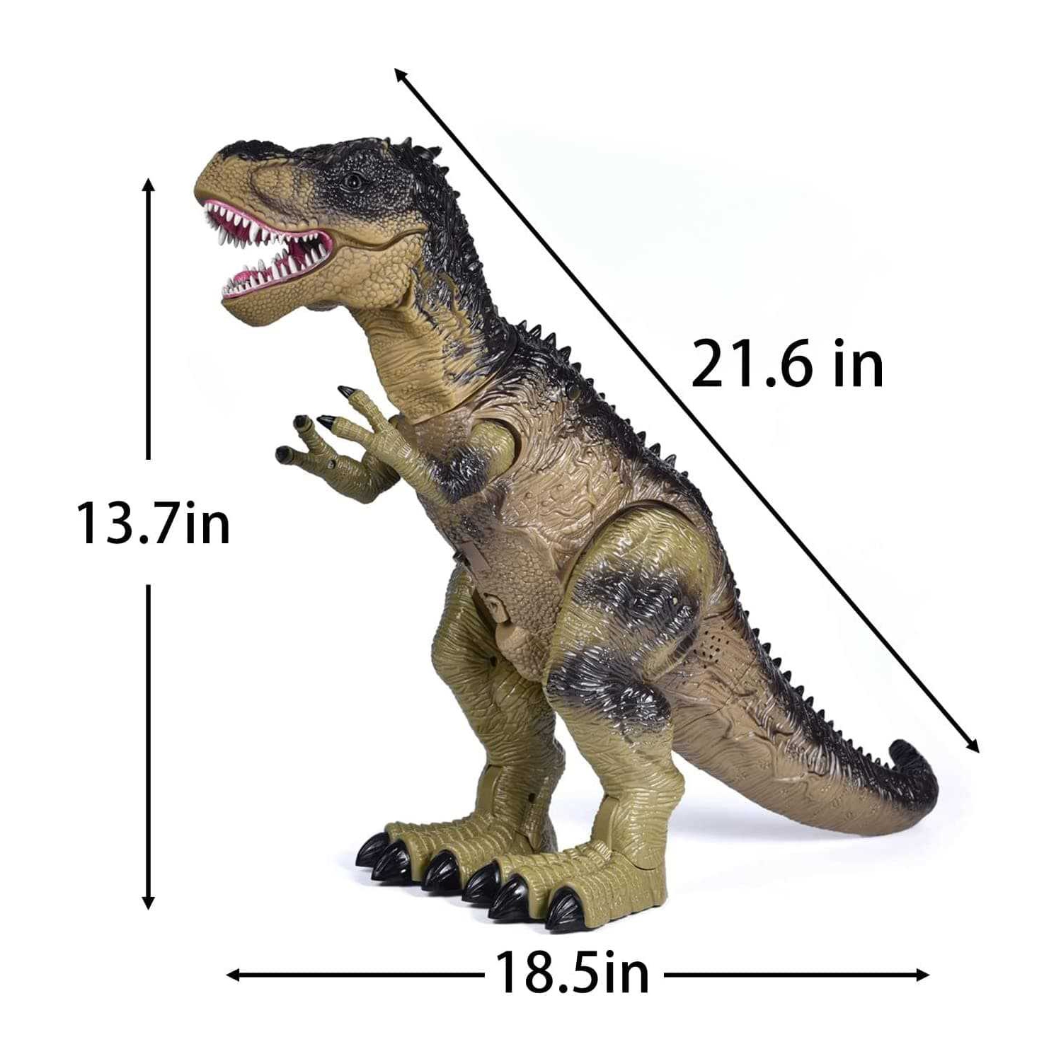 Jouet dinosaure téléguidé F-248 de Little Toys pour garçons, grand tyrannosaure téléguidé réaliste de 18,5 po Rex Walking & Spray Mist avec yeux