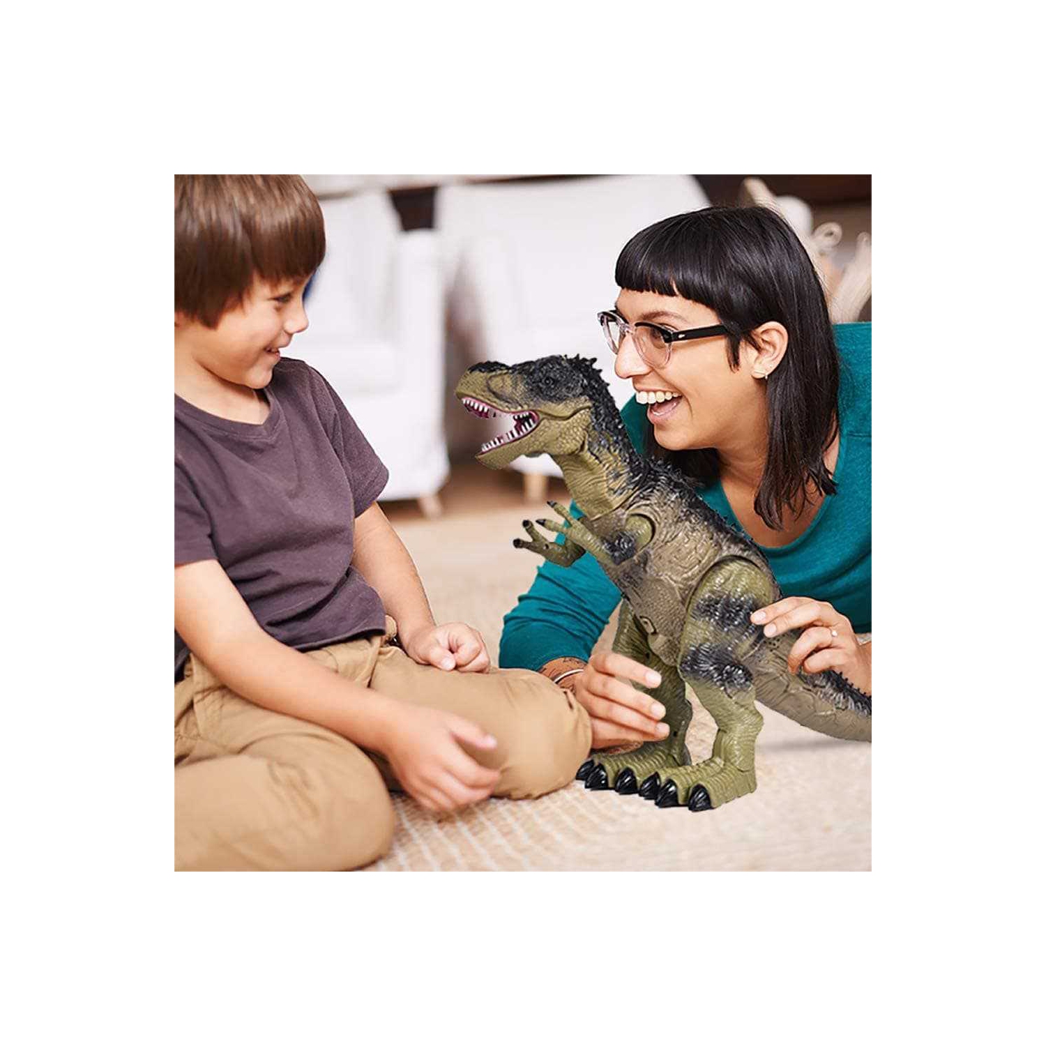 Jouet dinosaure téléguidé F-248 de Little Toys pour garçons, grand tyrannosaure téléguidé réaliste de 18,5 po Rex Walking & Spray Mist avec yeux