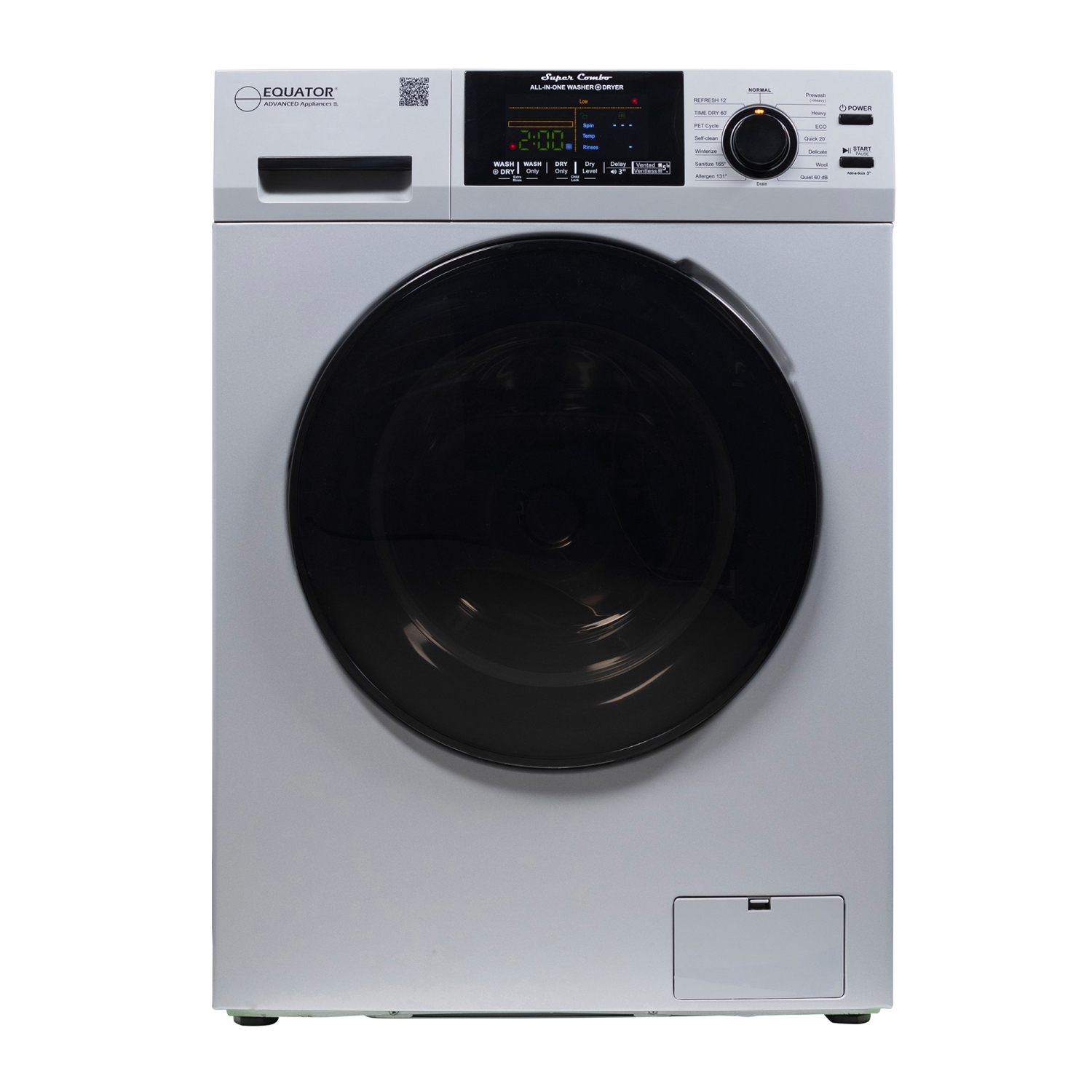 Equator All-in-One Washer Dryer VENTLESS/VENTED PET cycle 1.62cf/15lbs 110V in Silver