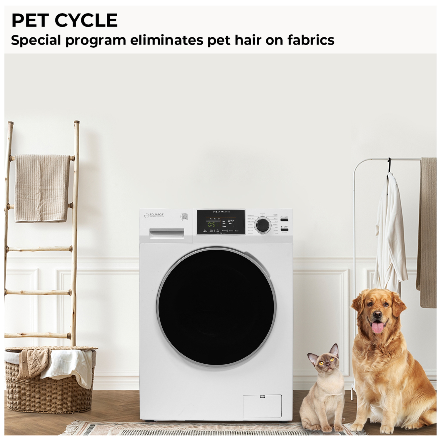Equator Compact Washer 1.6cf/15lbs Sani Allergen PET CYCLE 15 Programs 110V