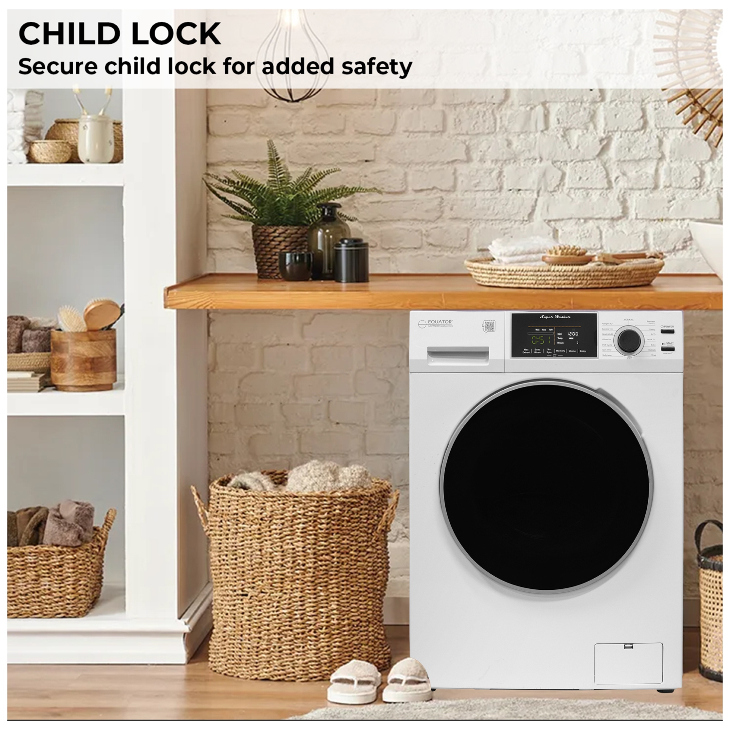 Equator Compact Washer 1.6cf/15lbs Sani Allergen PET CYCLE 15 Programs 110V