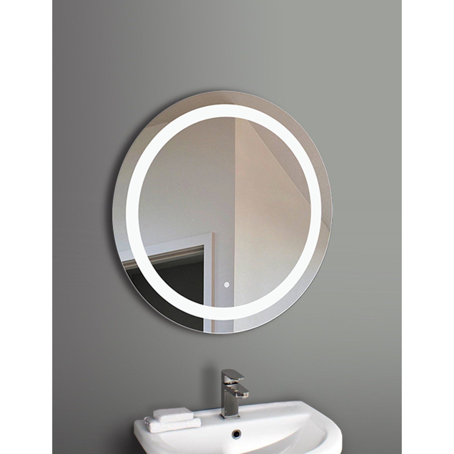 WarmlyYours, LED Mirror, Frosted, Wall-mounted Round, Frosted, Touch Controls, 27.5"