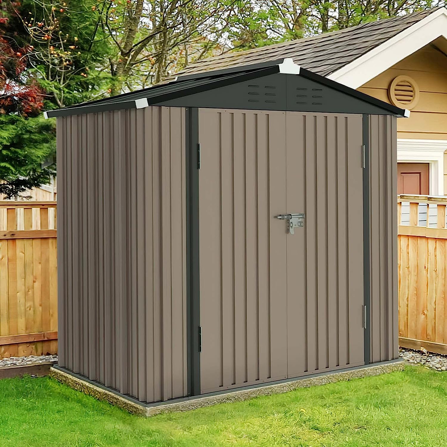 Prograde Outdoor Storage Shed 4x6 FT, Metal Garden Shed for Bike, Garbage Can, Tool, Lawnmower, Outside Sheds & Outdoor Storage Galvanized Steel with