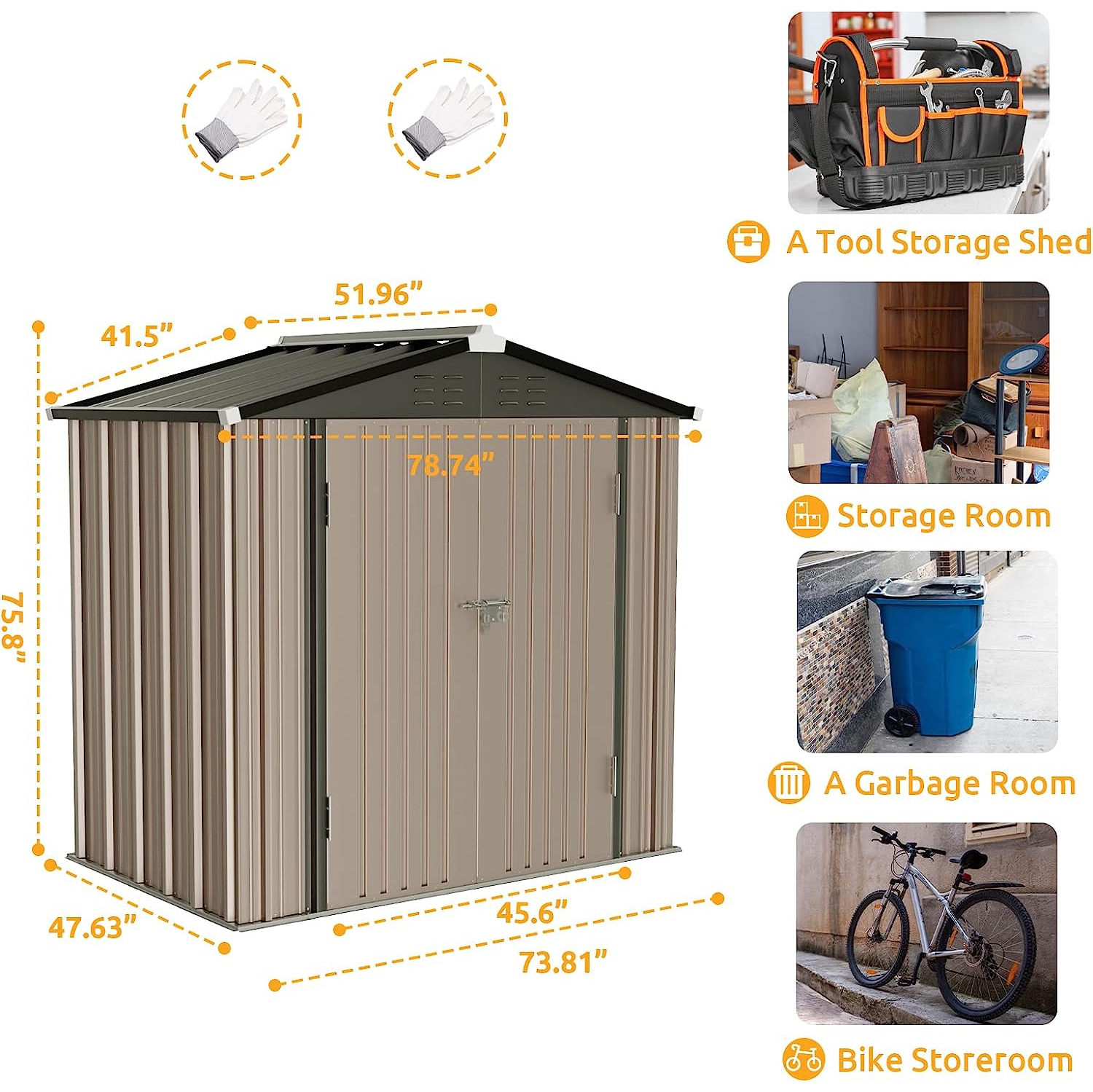 Prograde Outdoor Storage Shed 4x6 FT, Metal Garden Shed for Bike, Garbage Can, Tool, Lawnmower, Outside Sheds & Outdoor Storage Galvanized Steel with