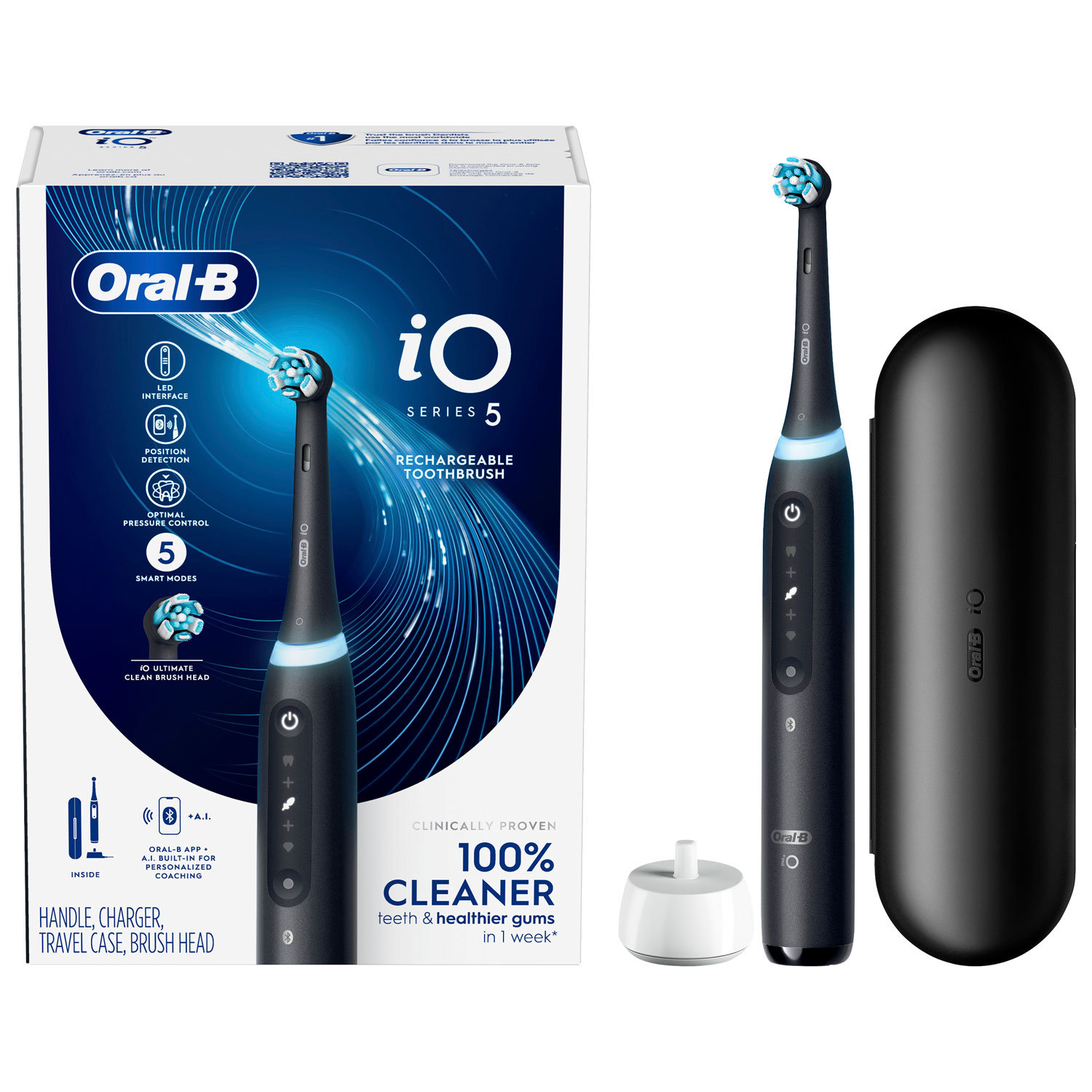 Brosse à dents électrique rechargeable iO de série 5 d'Oral-B - Noir