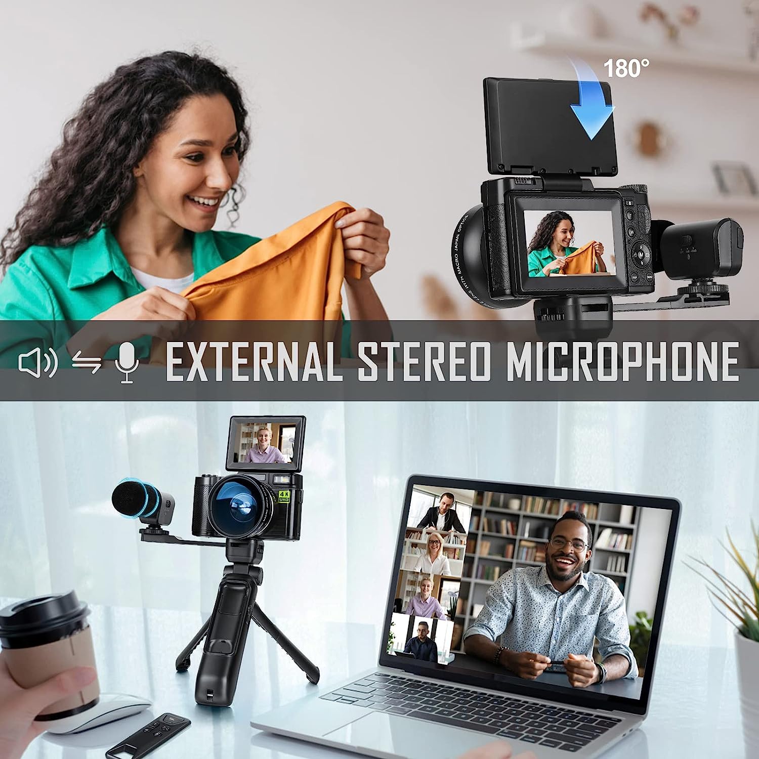 4k Digital Cameras for Photography, 48MP Video/Vlogging Camera for YouTube, Vlogger Kit, Content Creator Kit-Microphone & Remote Control Tripod Grip,