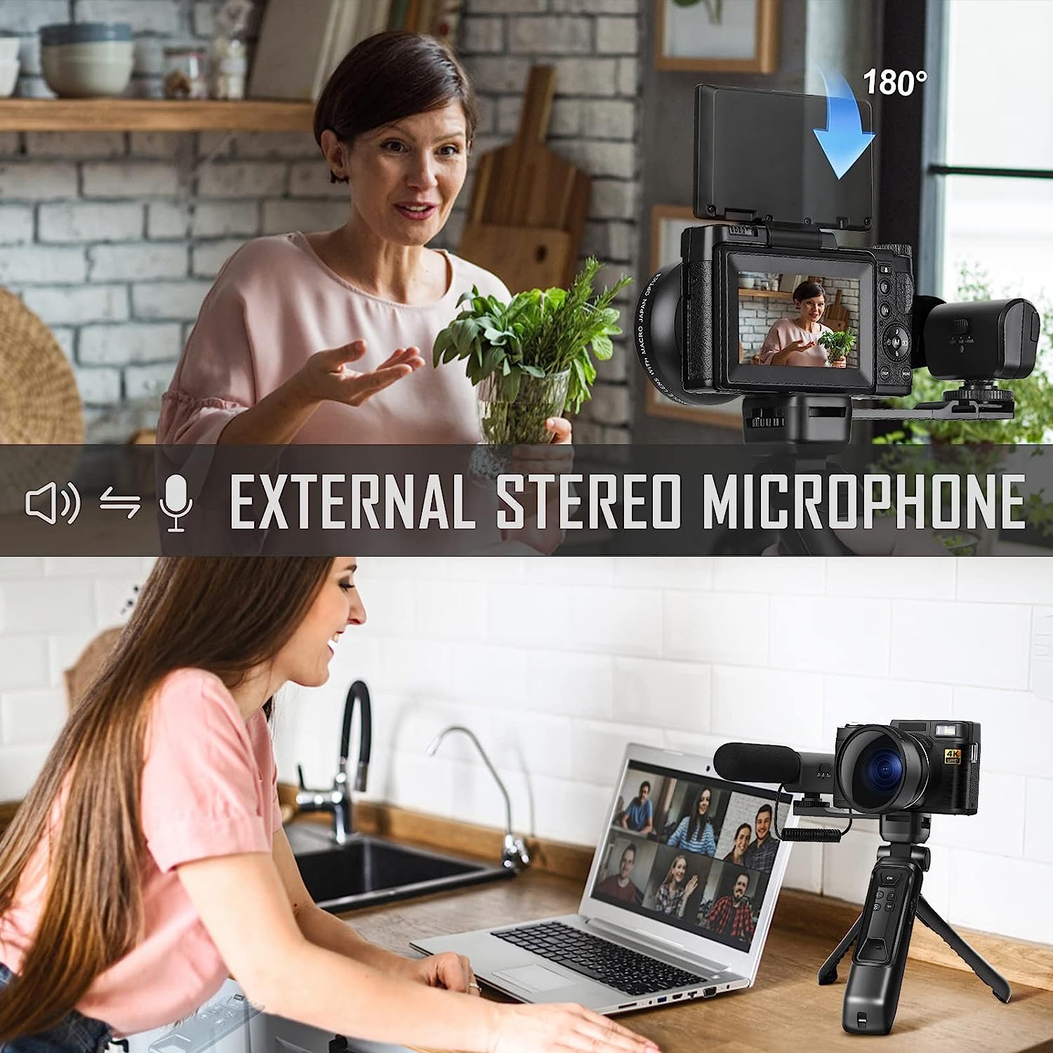 4k Digital Cameras for Photography, 48MP Video/Vlogging Camera for YouTube, Vlogger Kit, Content Creator Kit-Microphone & Remote Control Tripod Grip,