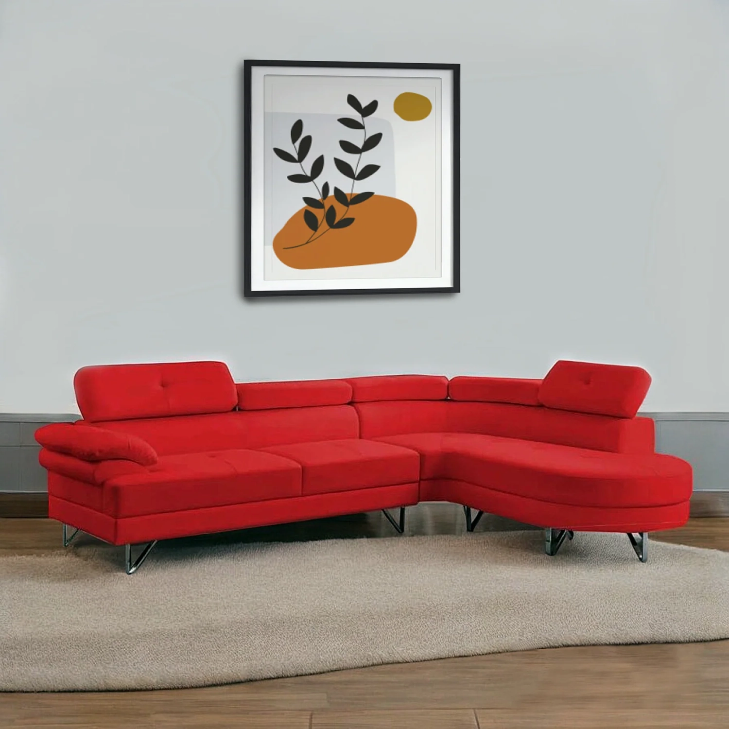 Cosmic Homes Wisla Sectional Sofa With Faux Leather Upholstery & RHF Chaise - Captivating Red