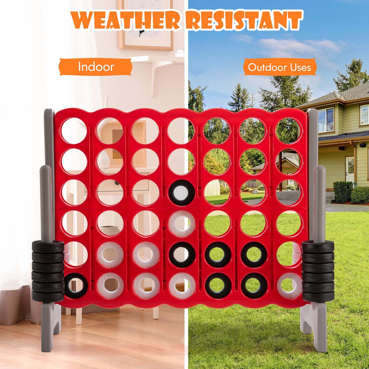 Gymax Jumbo 4-to-Score Game Set Giant 4 in A Row Kids Adults w/ 42 Jumbo Rings Red