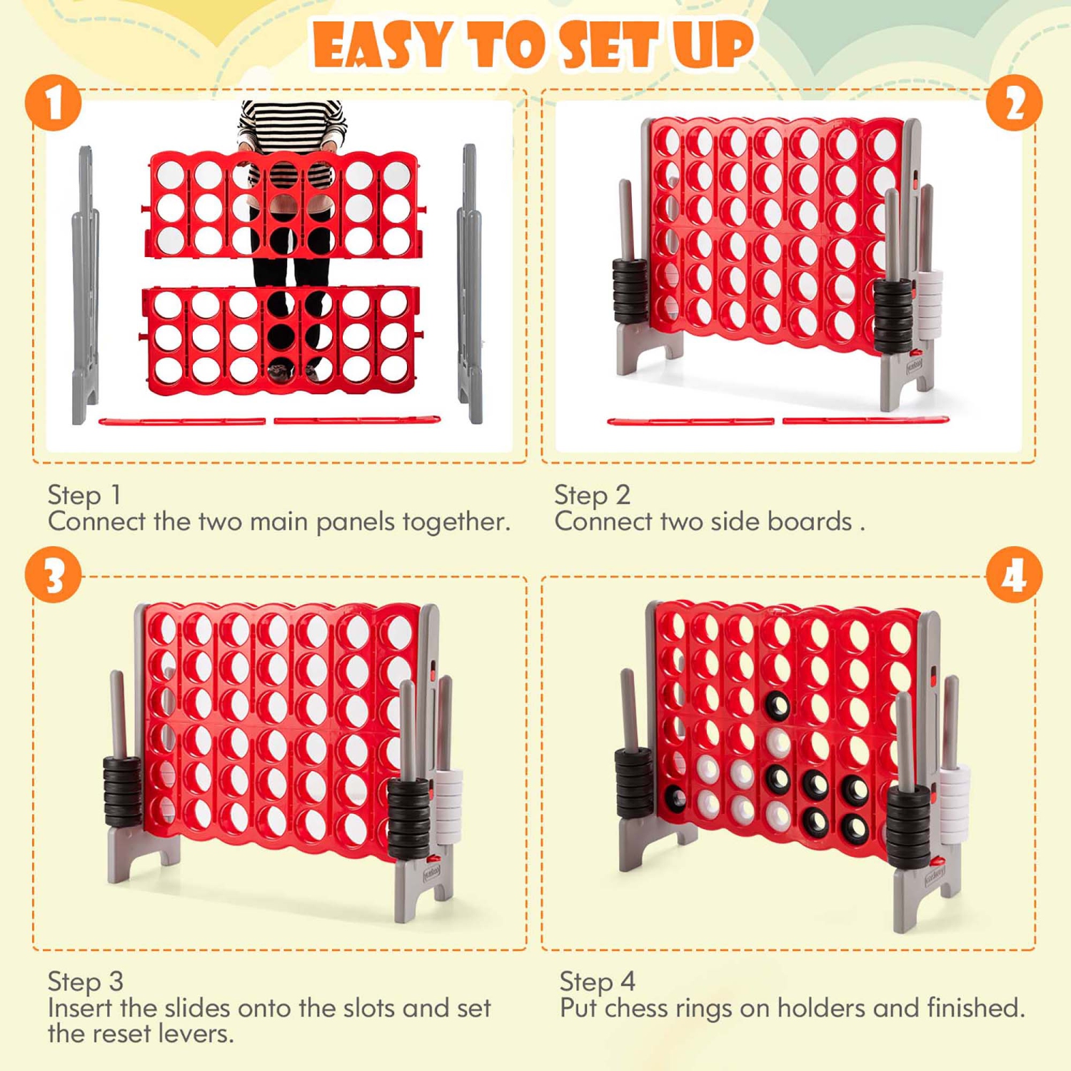 Gymax Jumbo 4-to-Score Game Set Giant 4 in A Row Kids Adults w/ 42 Jumbo Rings Red