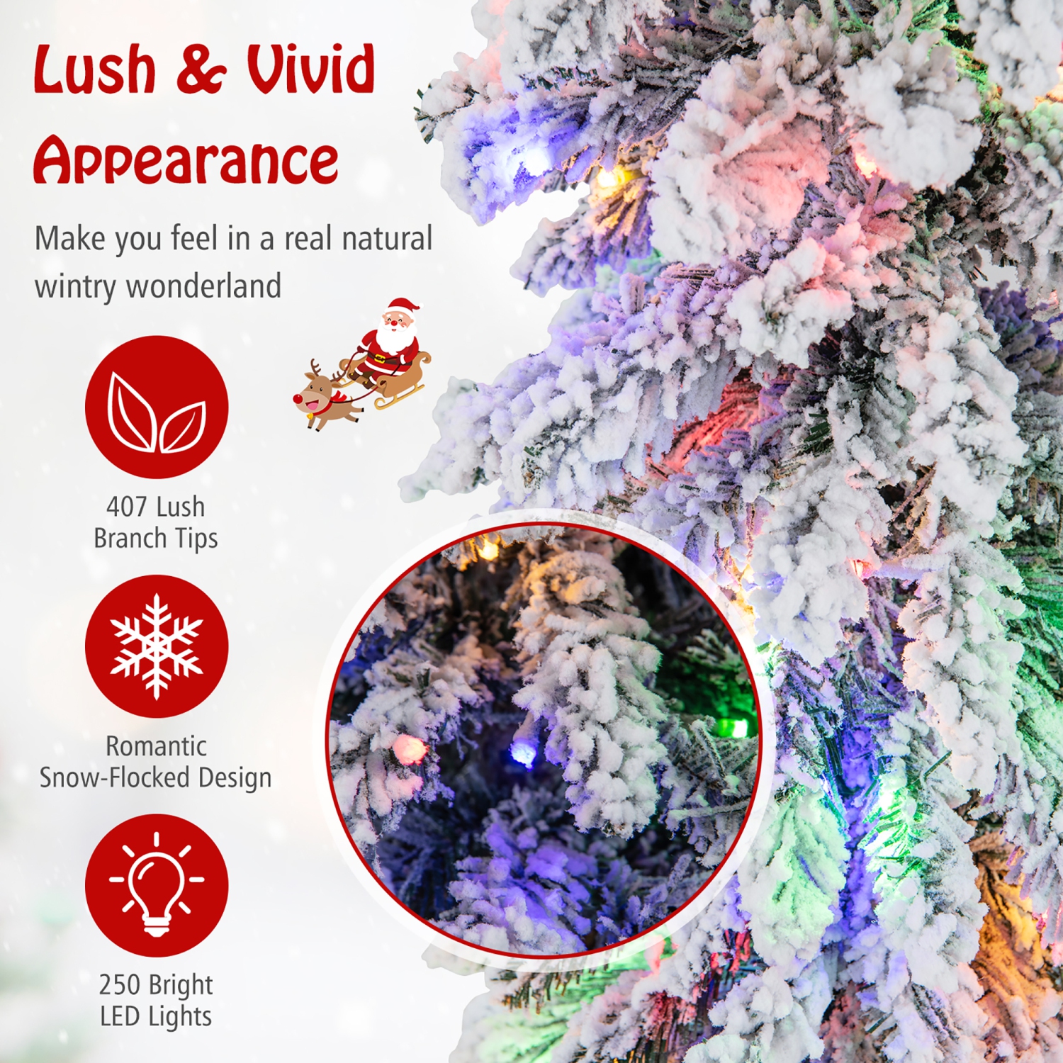 Gymax 4/5/6 FT Pre-Lit Artificial Christmas Tree Snow-Flocked Slim Pencil Christmas Tree