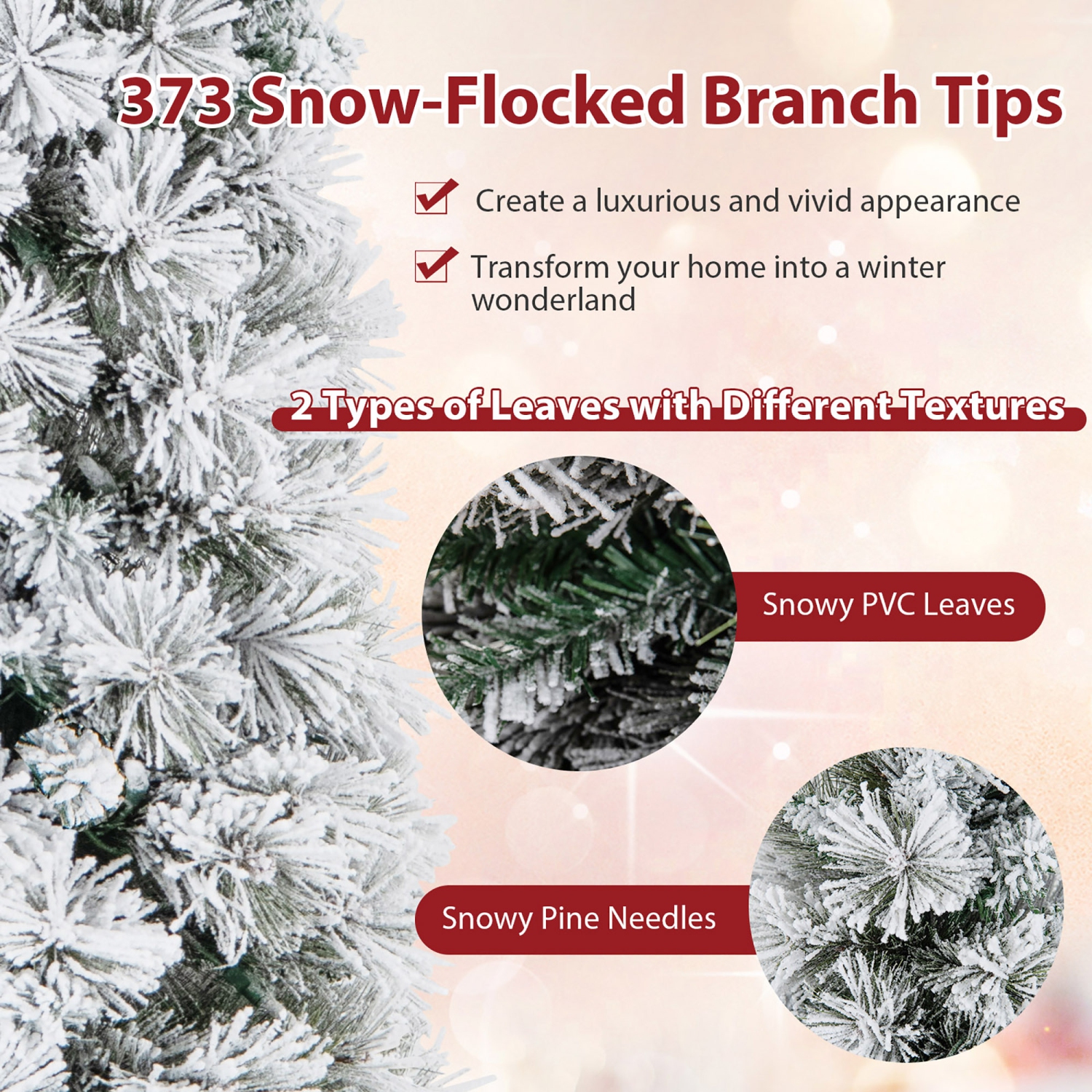 Gymax 4.5/6/7 FT Pre-Lit Artificial Christmas Tree Slim Pencil Xmas Tree w/ 258/373/466 Snow-Flocked Branch Tips